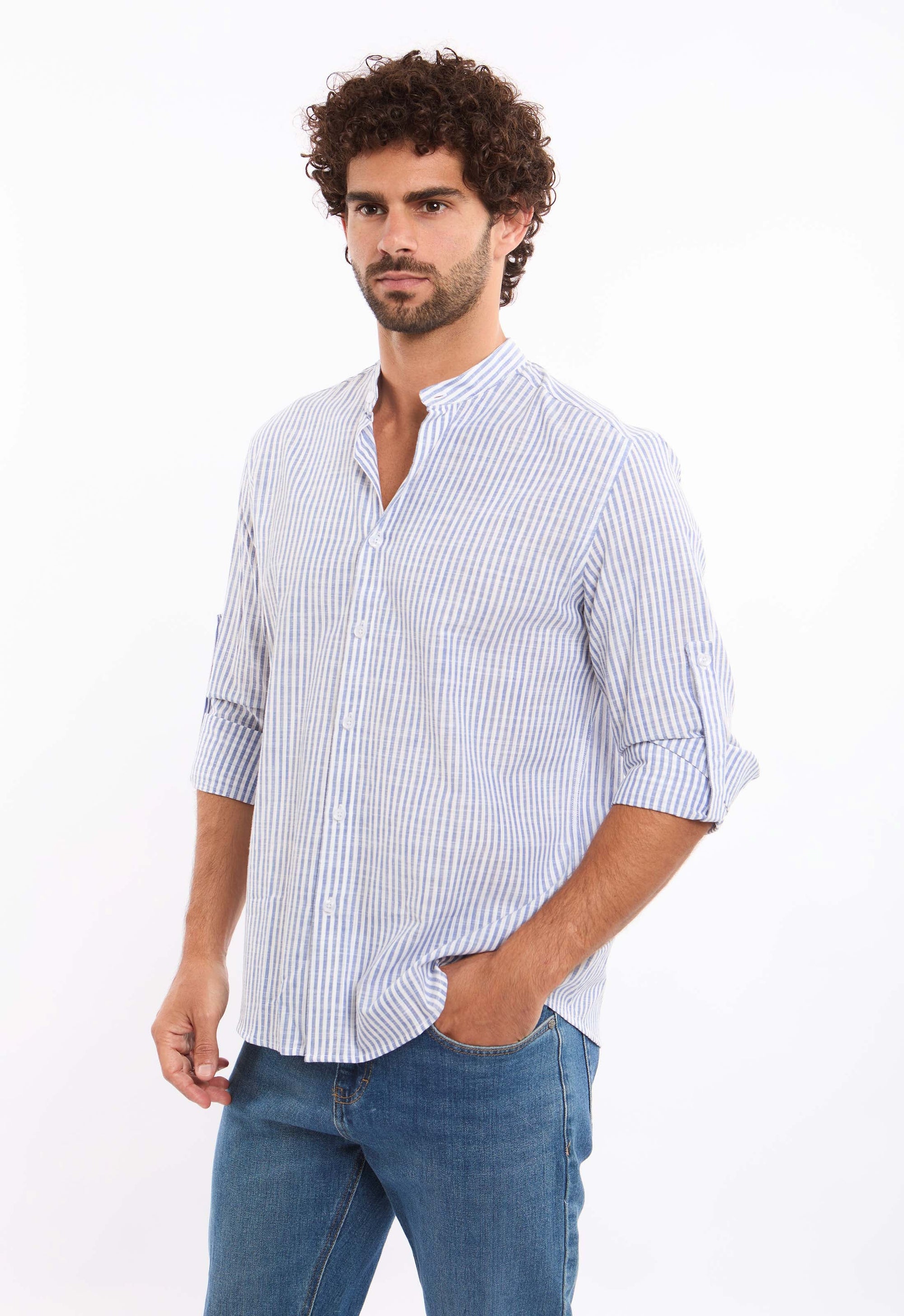Roll-Up Long Sleeves Striped Shirt