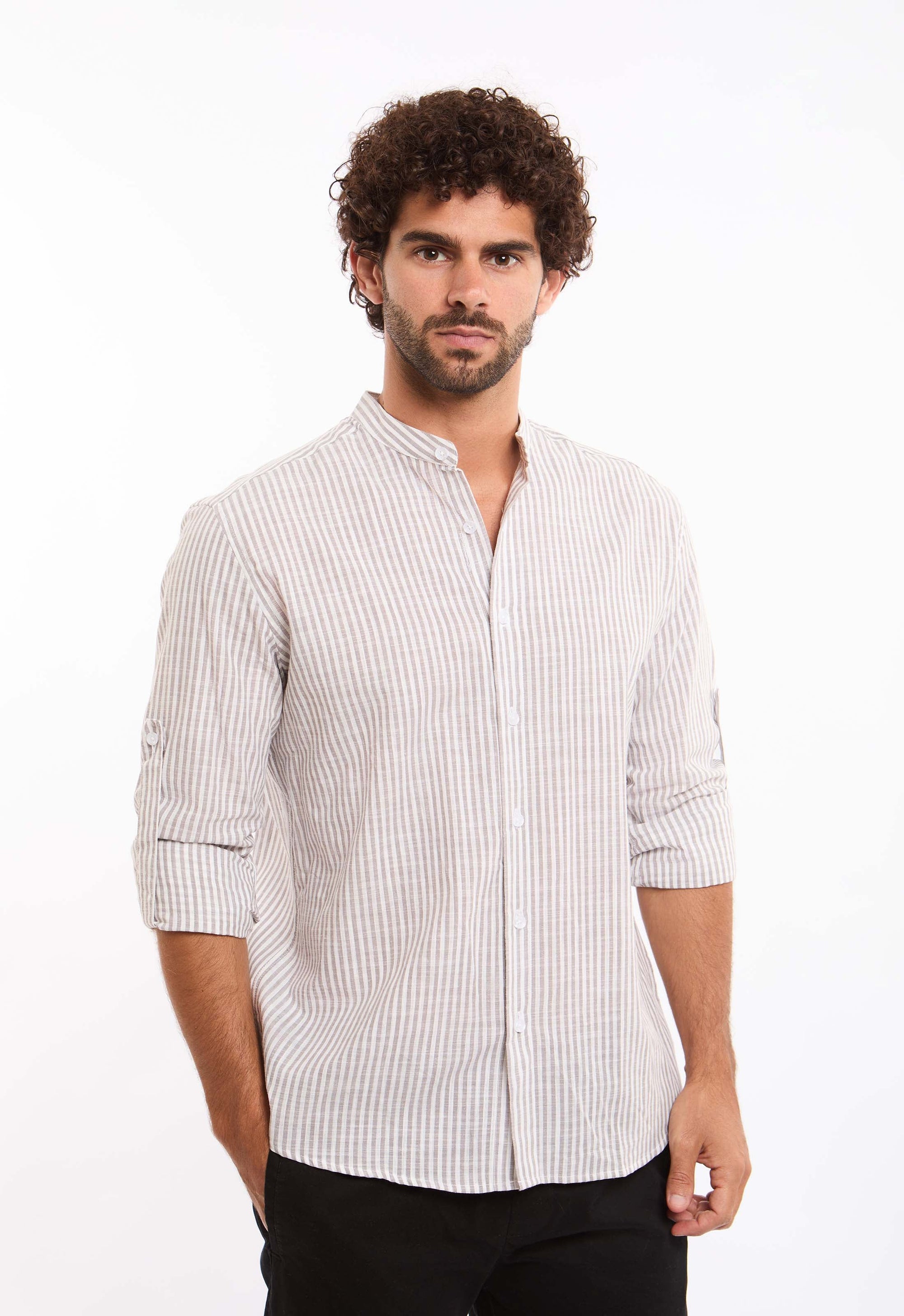 Roll-Up Long Sleeves Striped Shirt