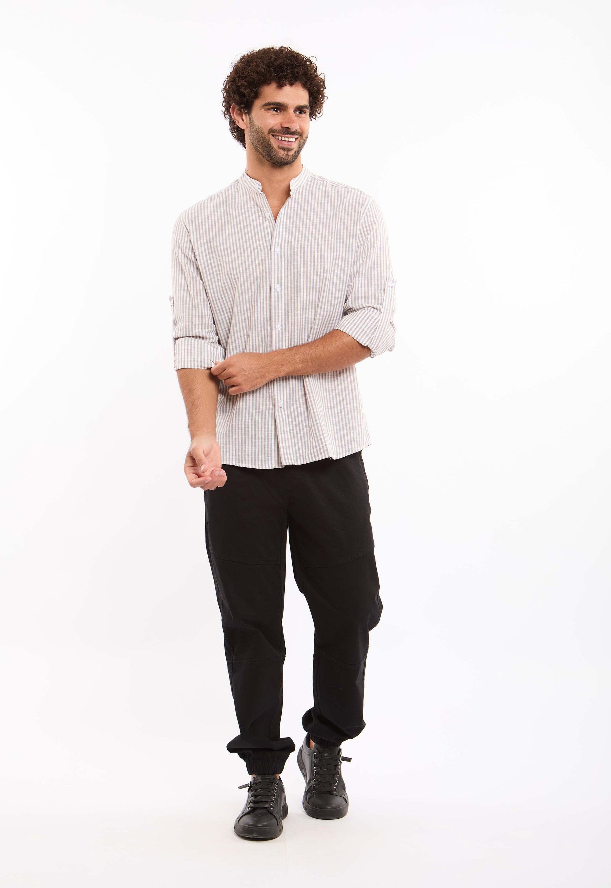 Roll-Up Long Sleeves Striped Shirt