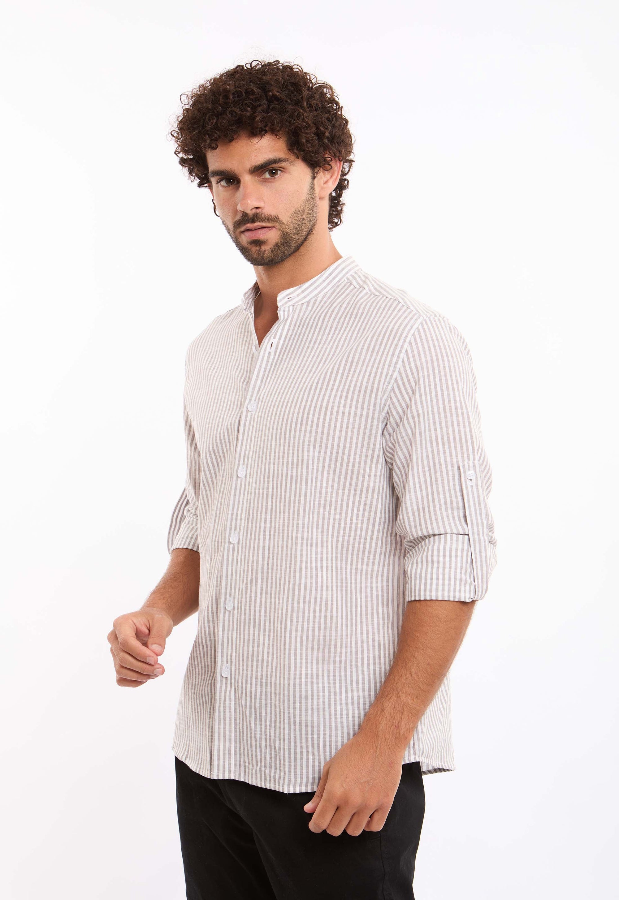 Roll-Up Long Sleeves Striped Shirt