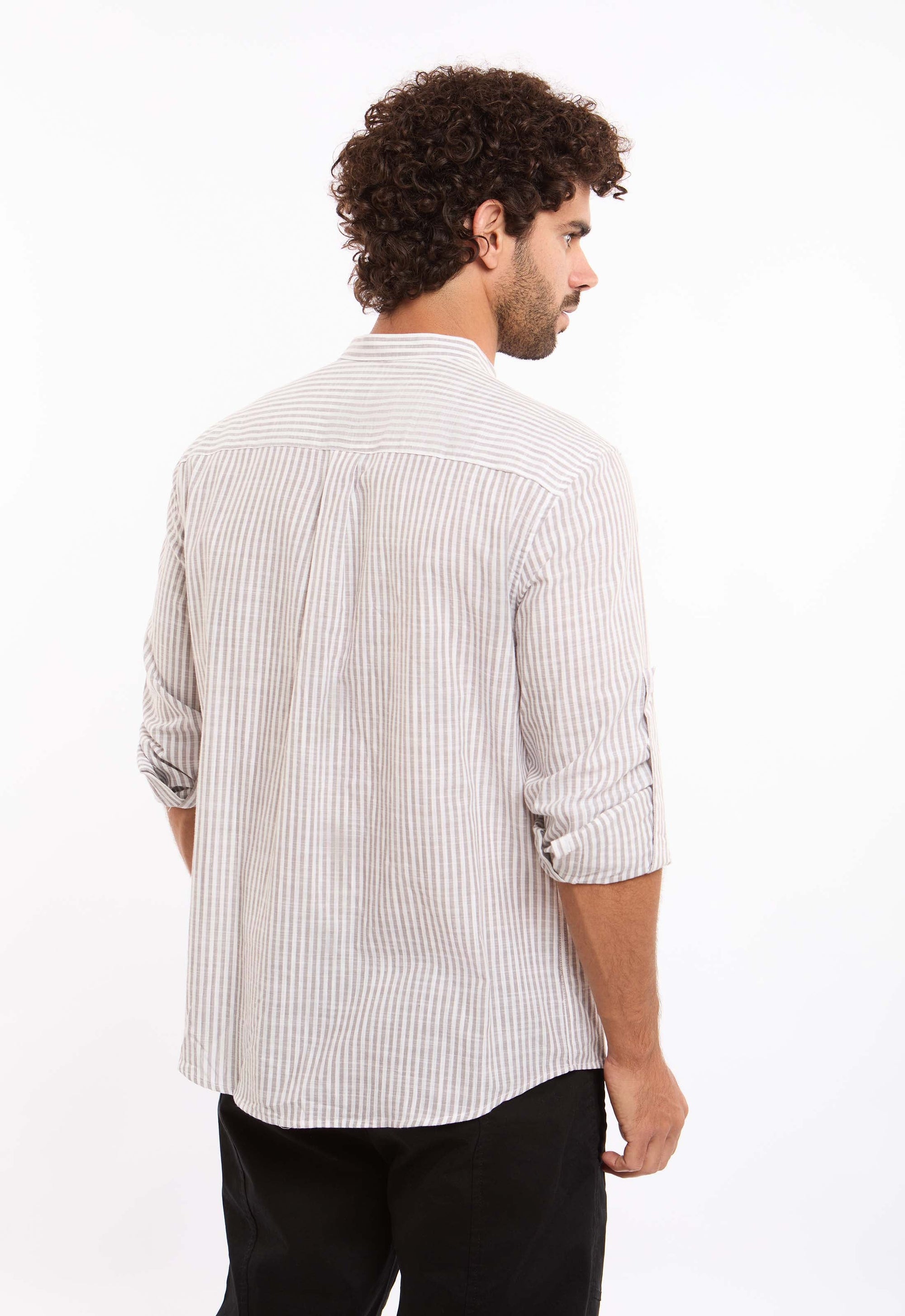 Roll-Up Long Sleeves Striped Shirt