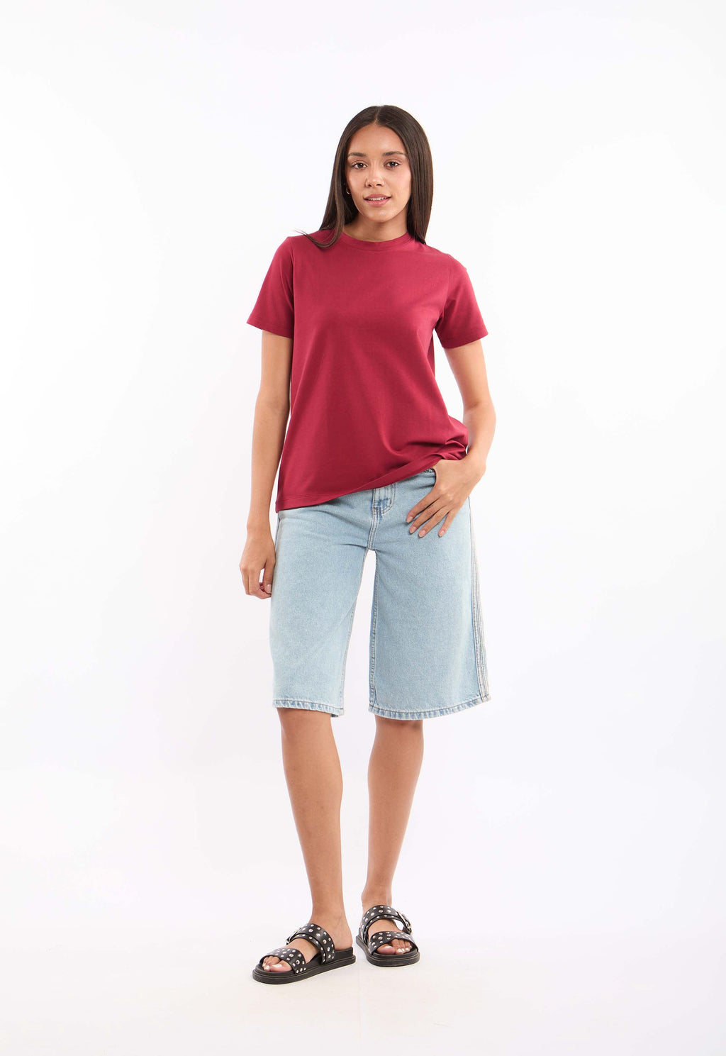 Slip On Solid Pattern Basic Tee