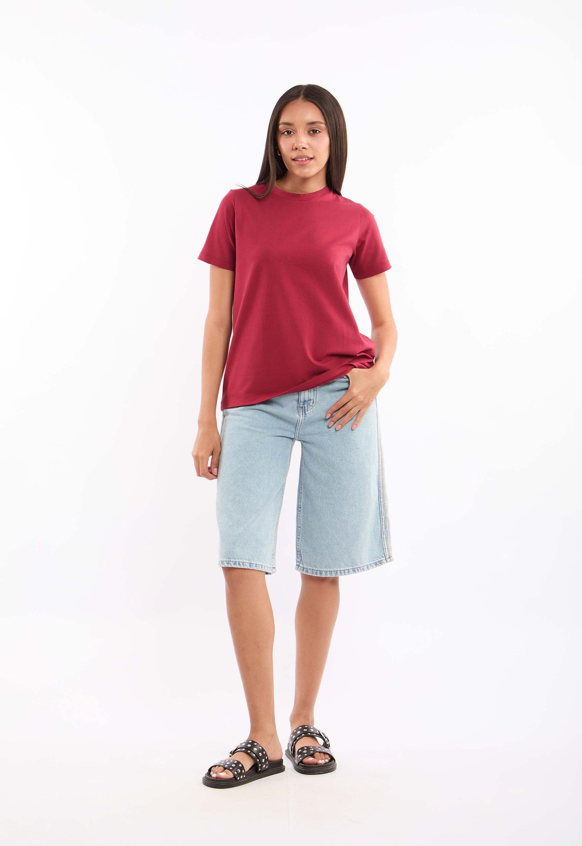 Slip On Solid Pattern Basic Tee