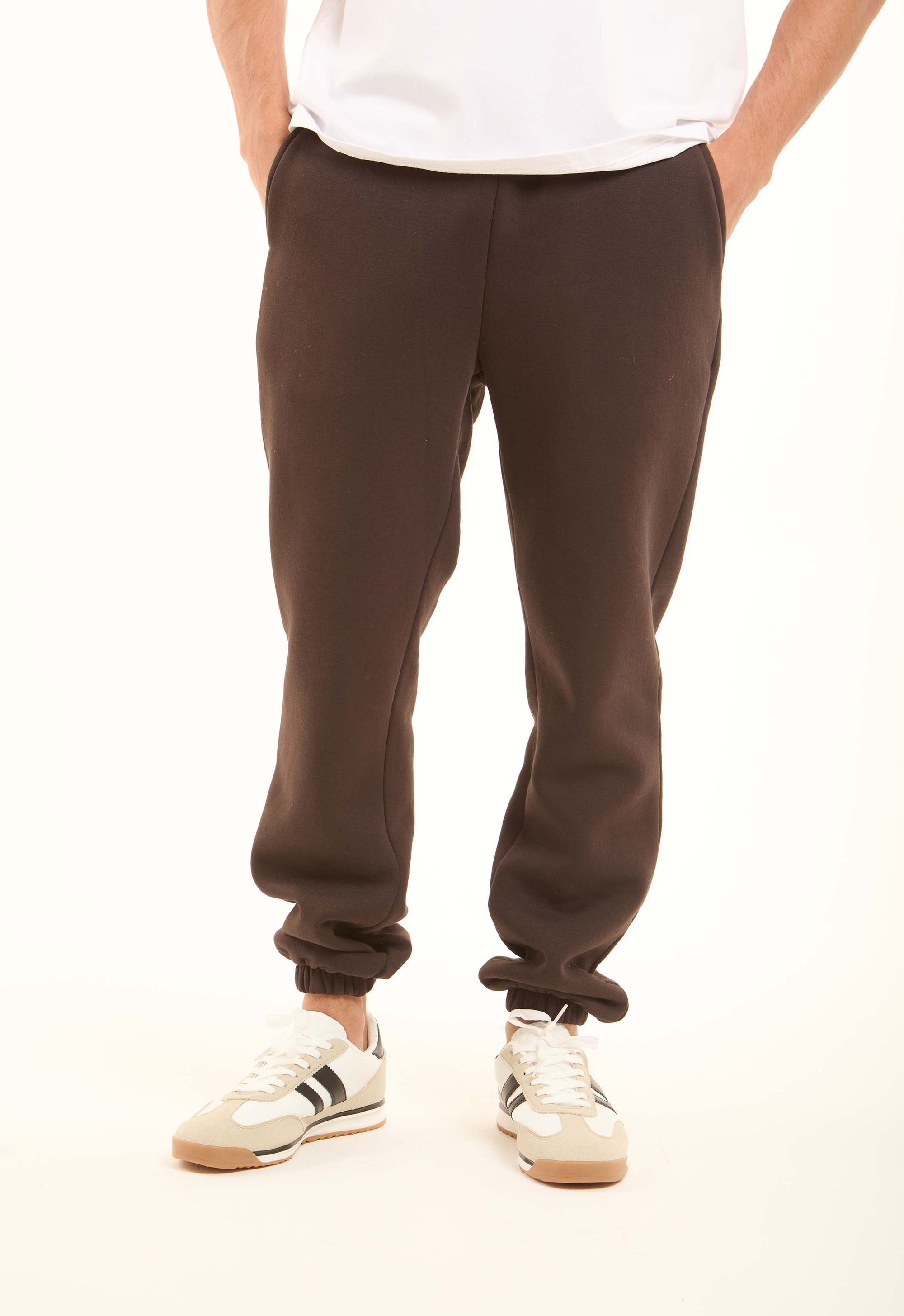 Solid Slip On Melton Sweatpants with Hem