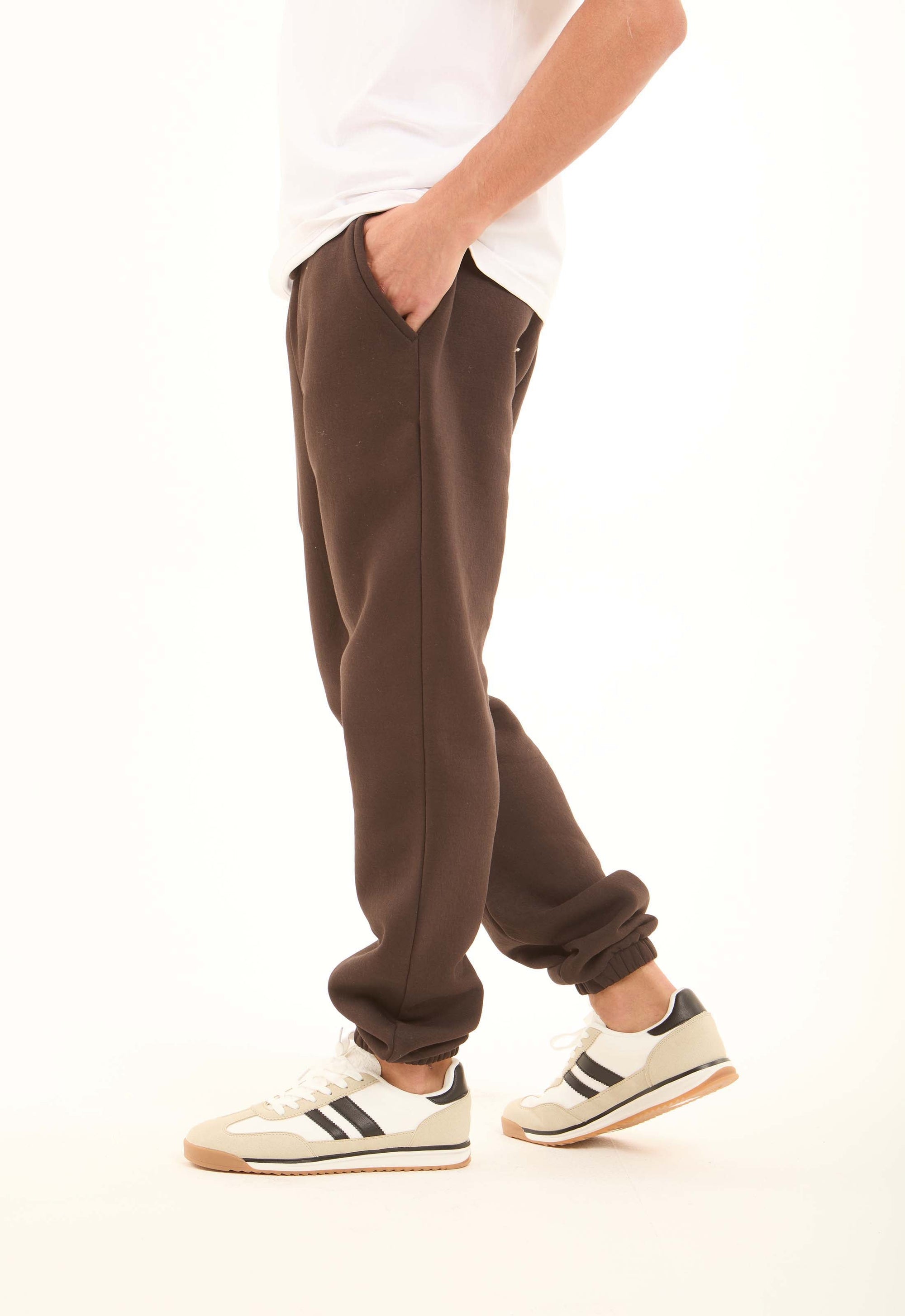 Solid Slip On Melton Sweatpants with Hem