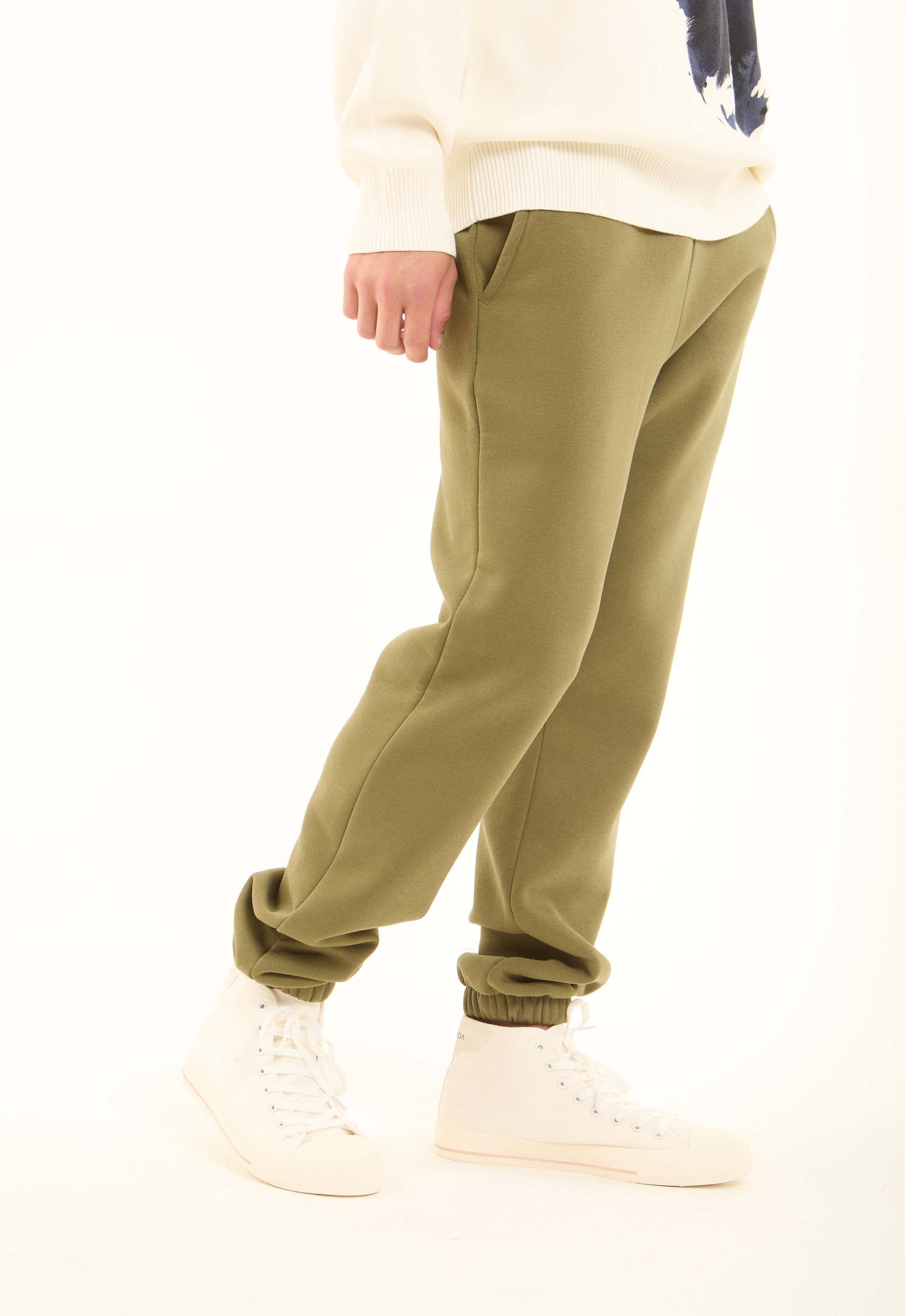 Solid Slip On Melton Sweatpants with Hem