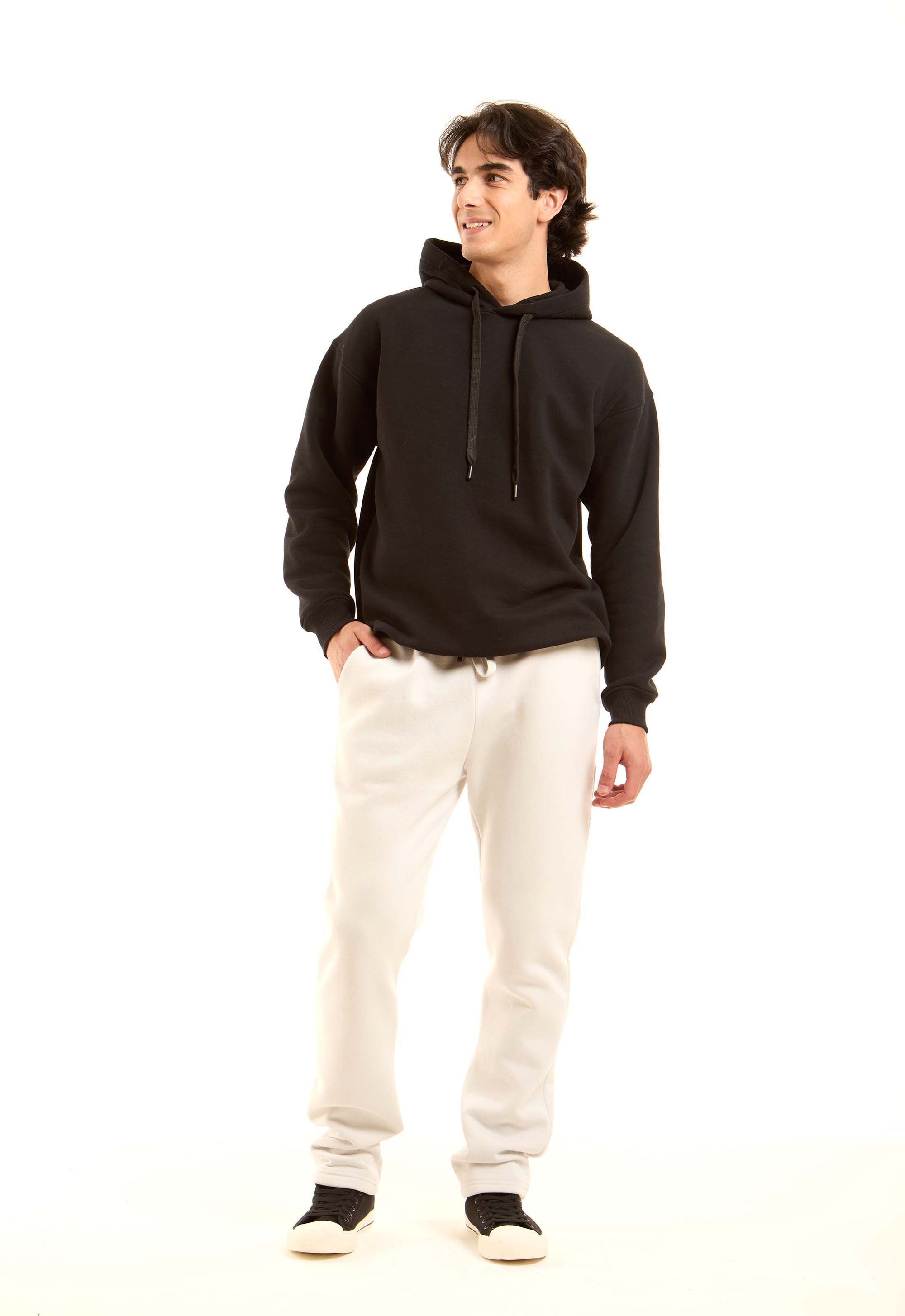 Solid Melton Pants with Elastic Waist