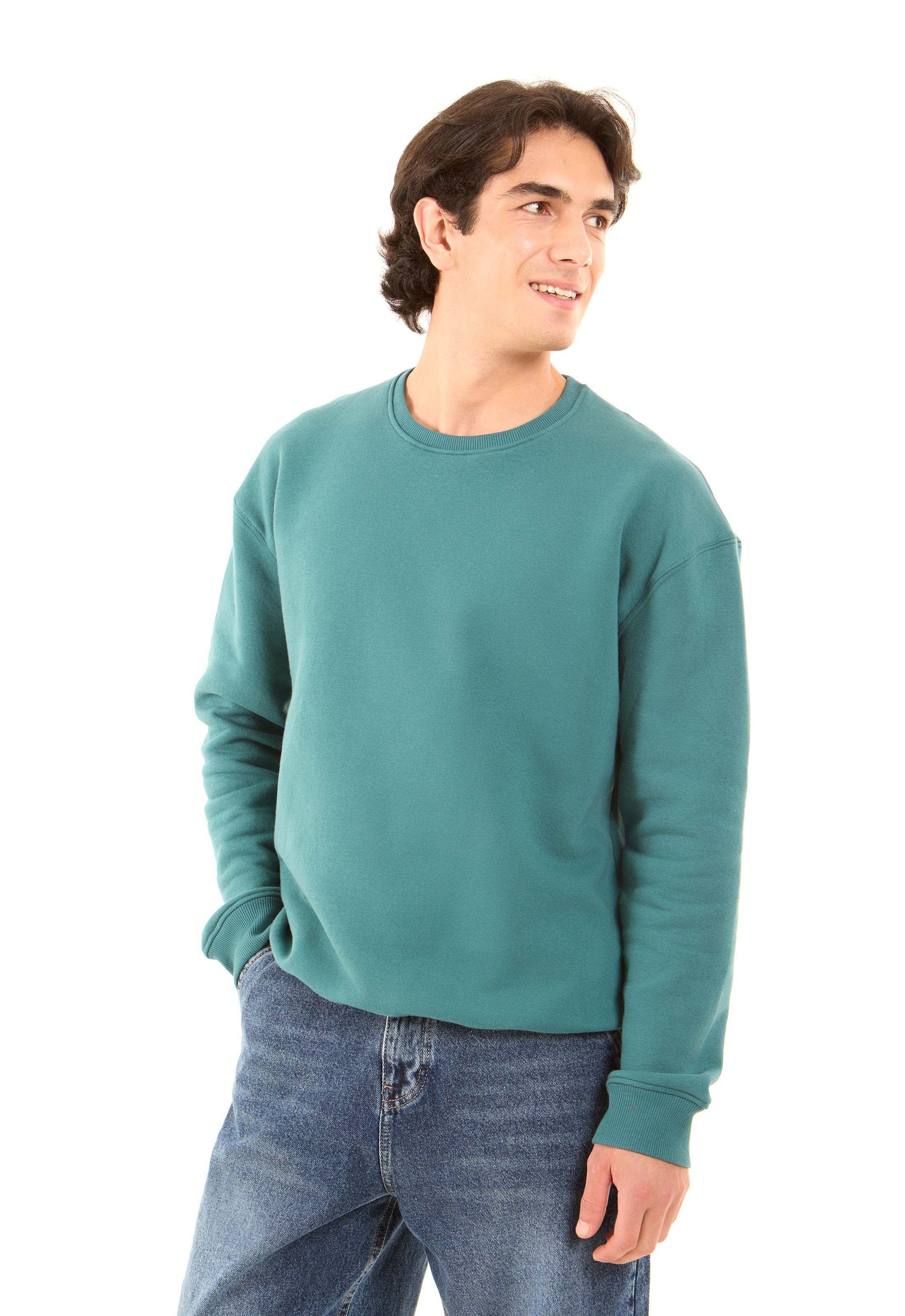 Slip On Crew Neck Solid Sweatshirt
