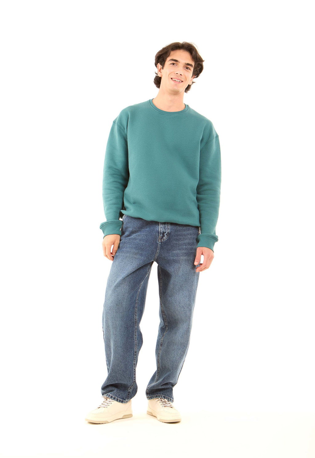 Slip On Crew Neck Solid Sweatshirt
