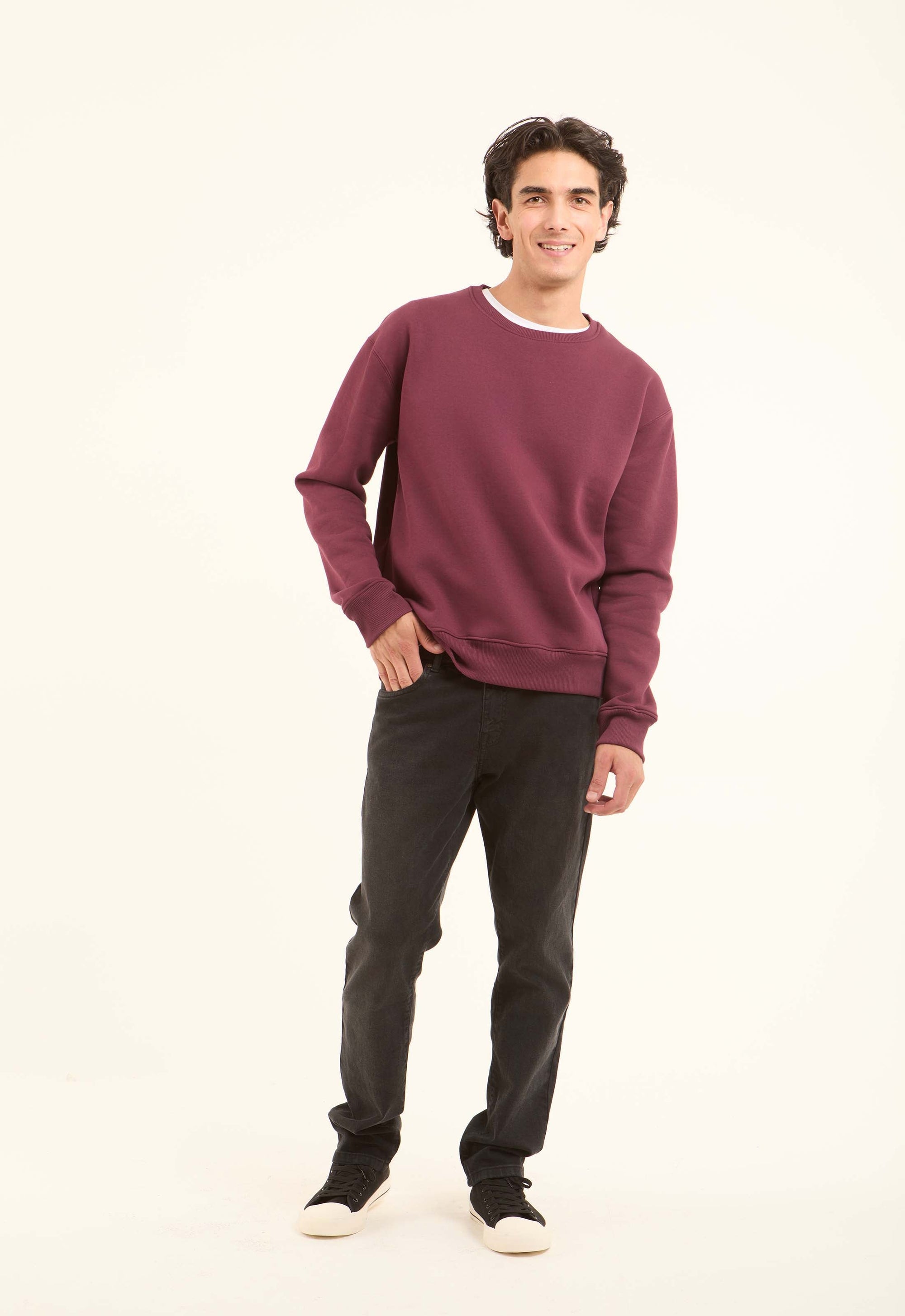 Slip On Crew Neck Solid Sweatshirt