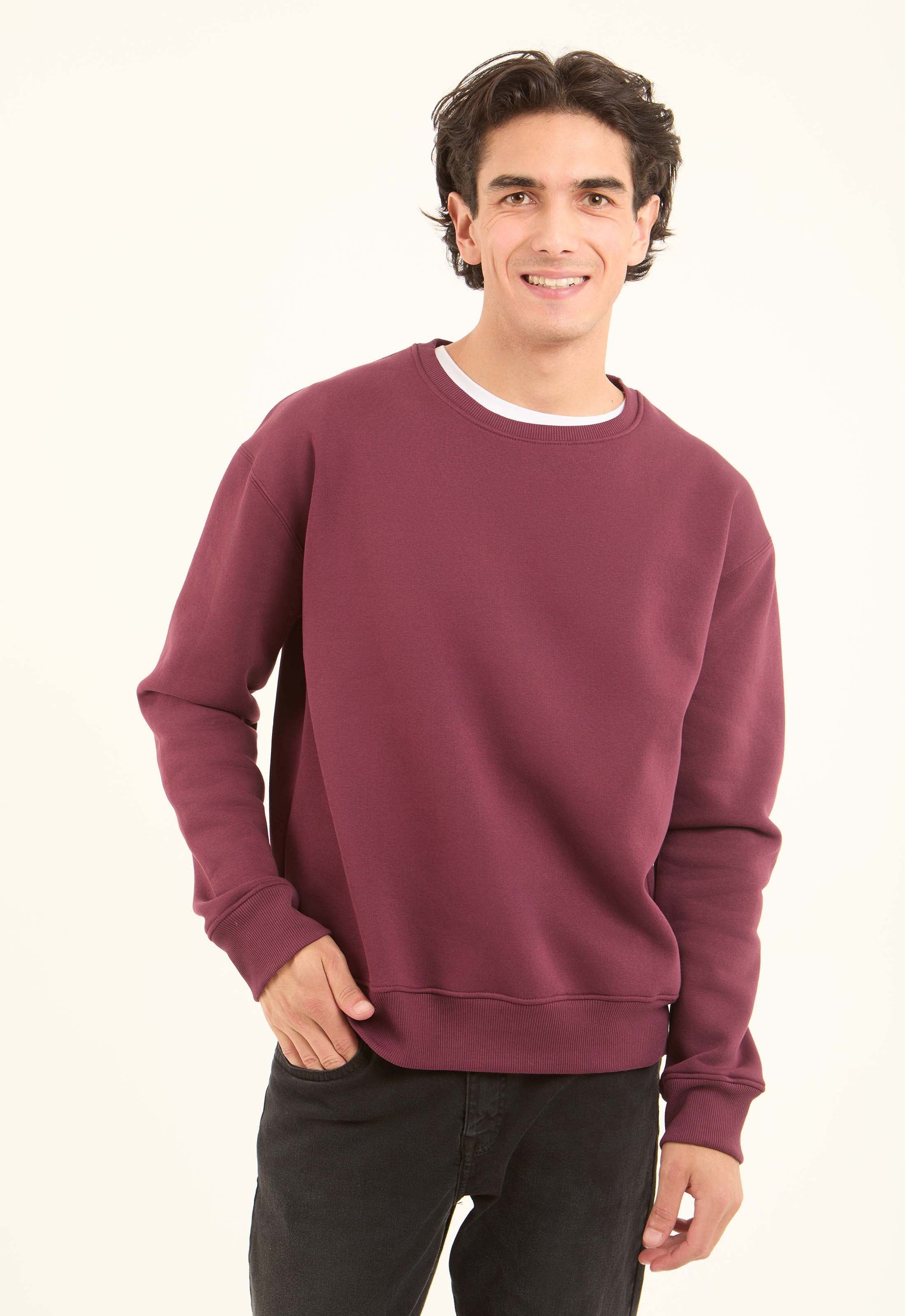 Slip On Crew Neck Solid Sweatshirt