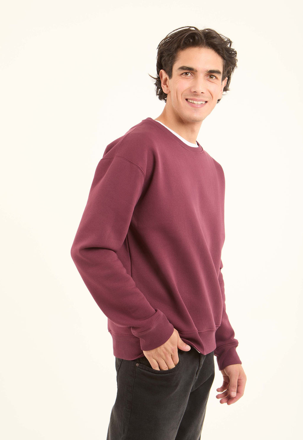 Slip On Crew Neck Solid Sweatshirt