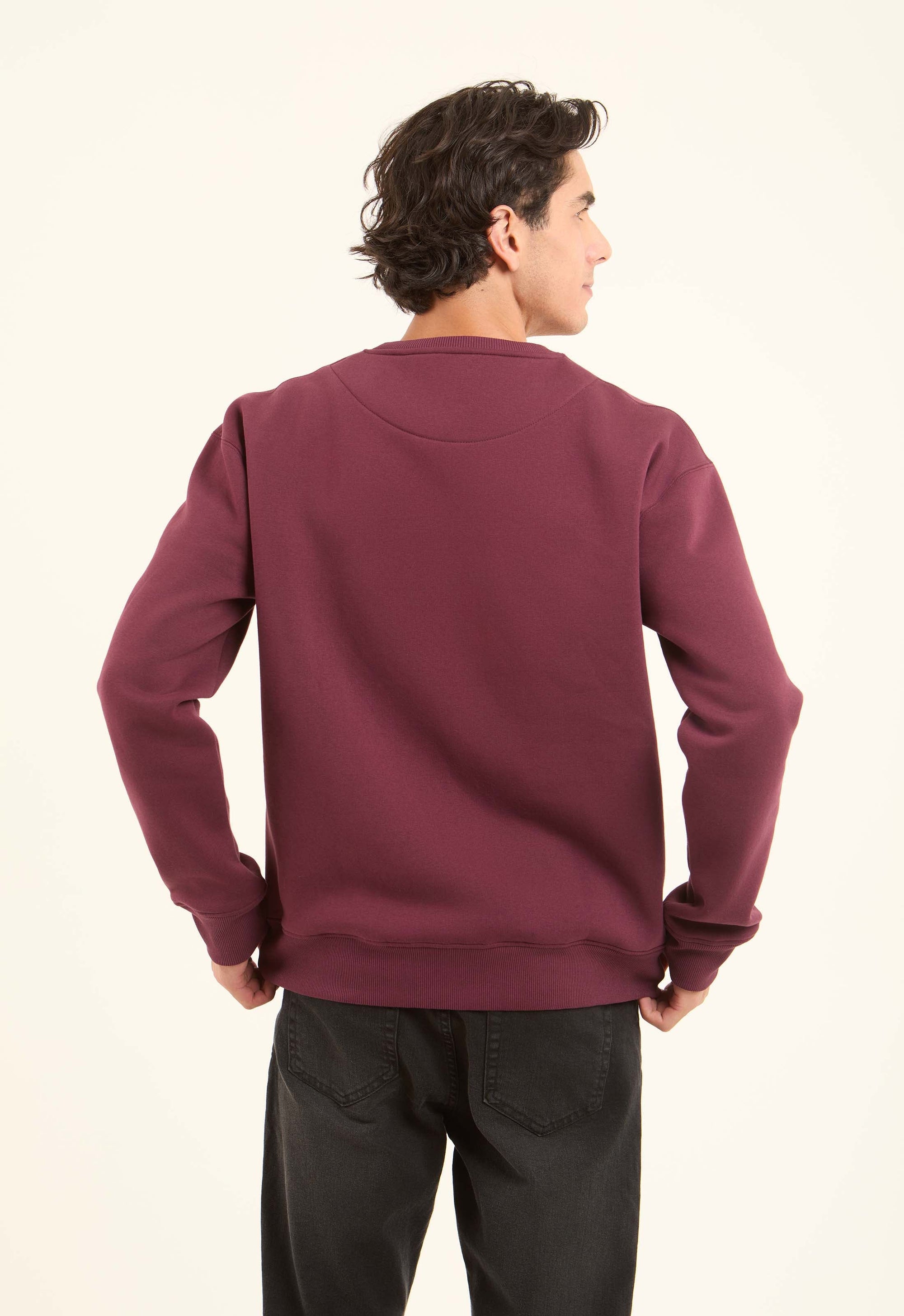Slip On Crew Neck Solid Sweatshirt