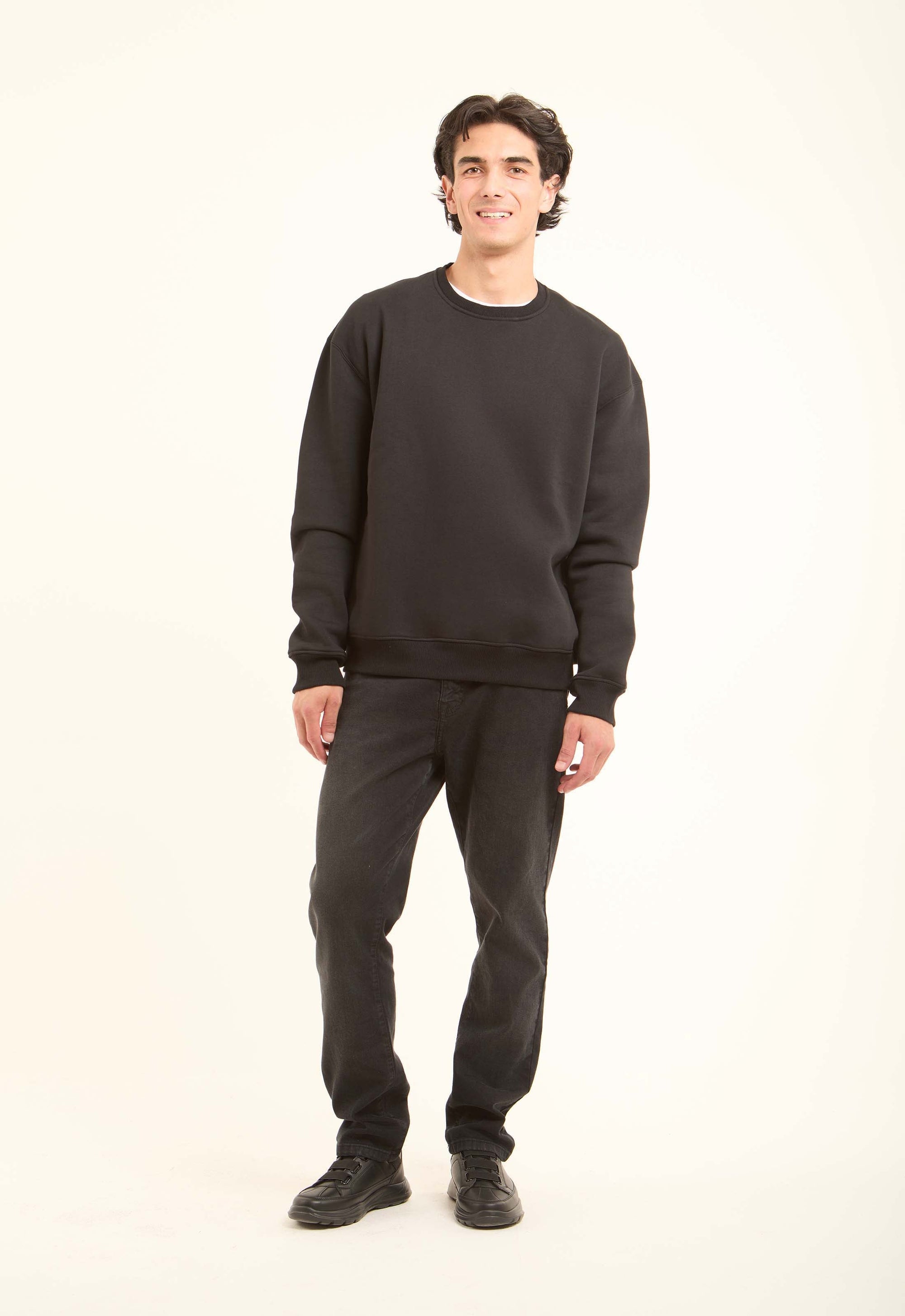 Slip On Crew Neck Solid Sweatshirt
