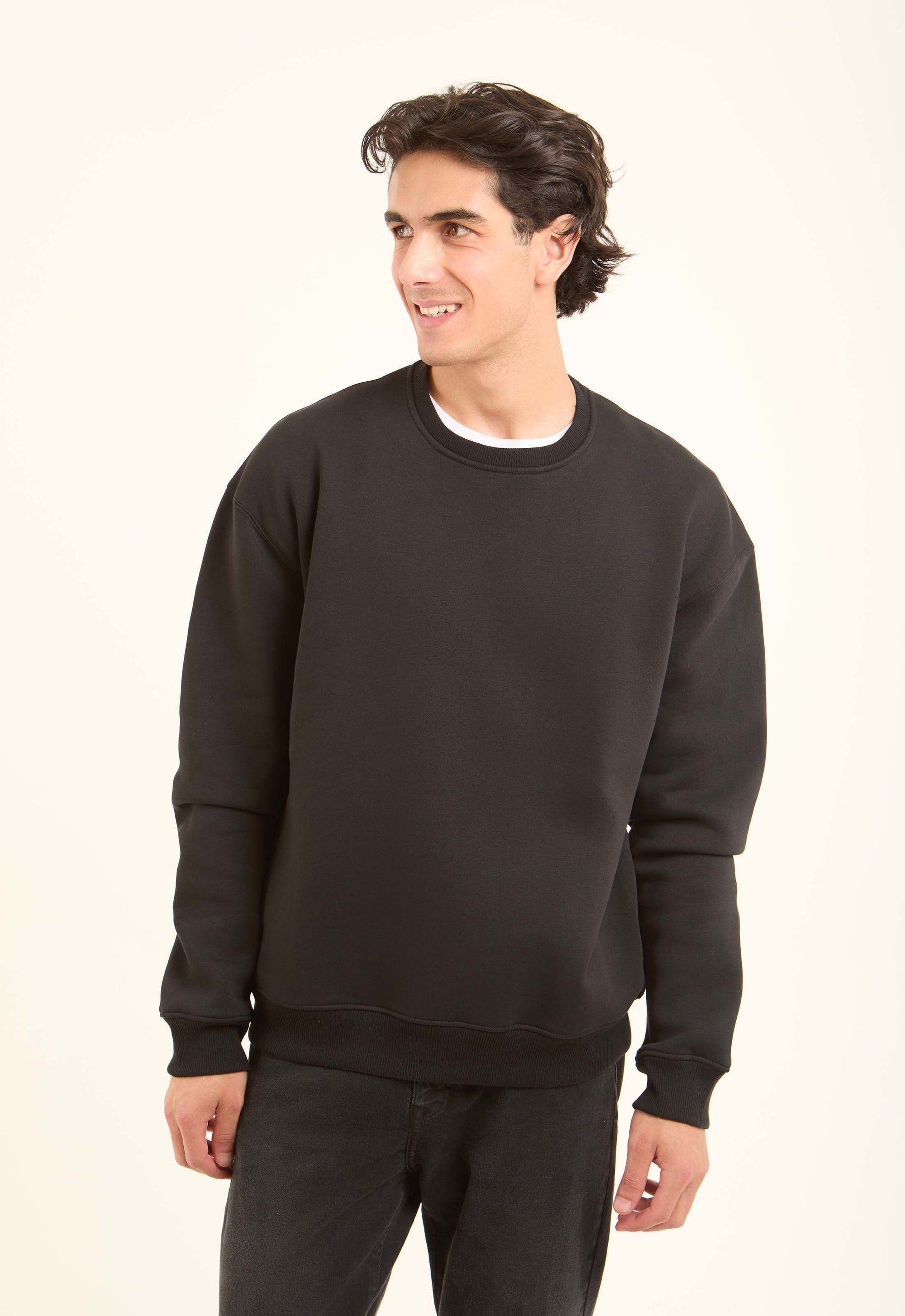 Slip On Crew Neck Solid Sweatshirt