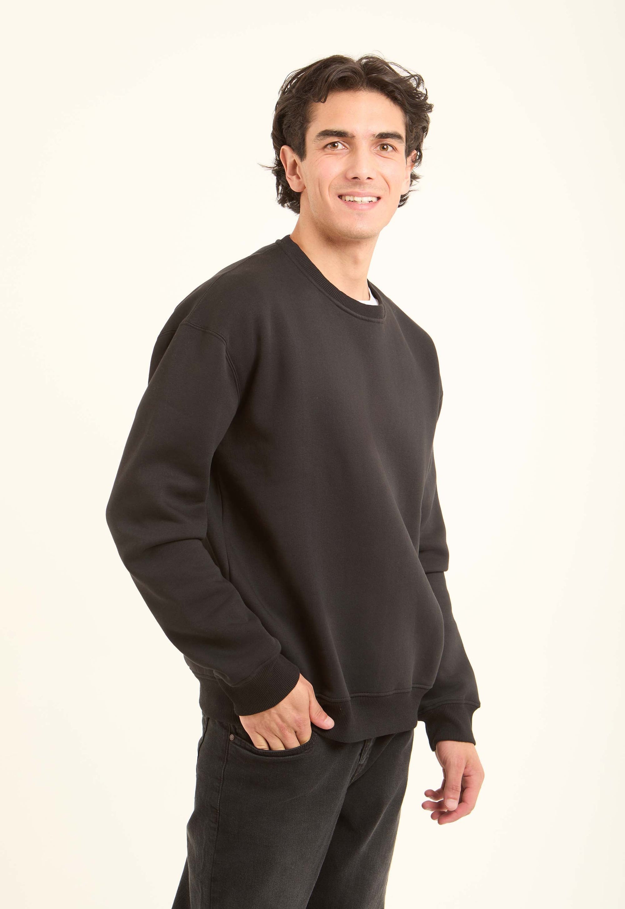 Slip On Crew Neck Solid Sweatshirt