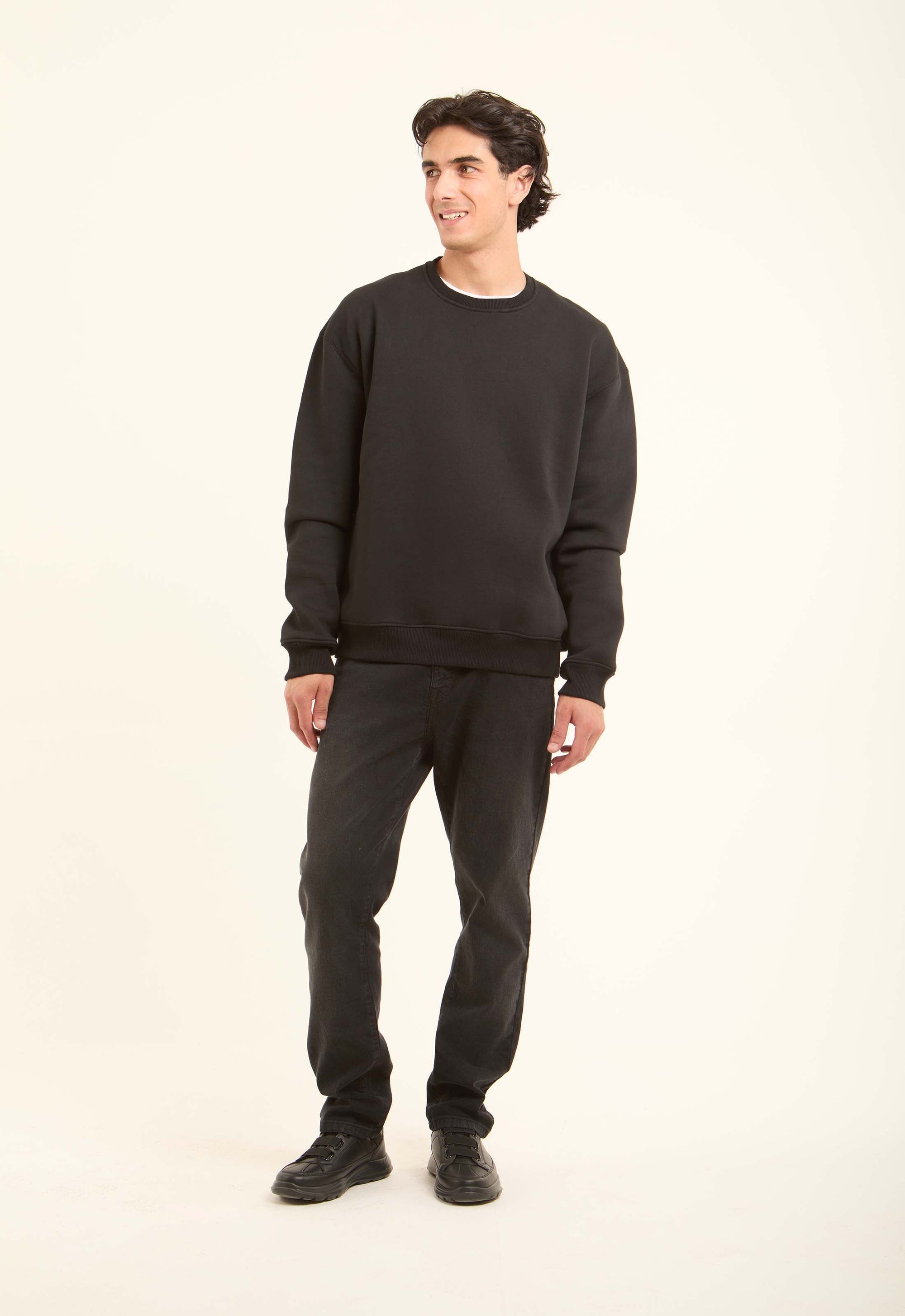 Slip On Crew Neck Solid Sweatshirt