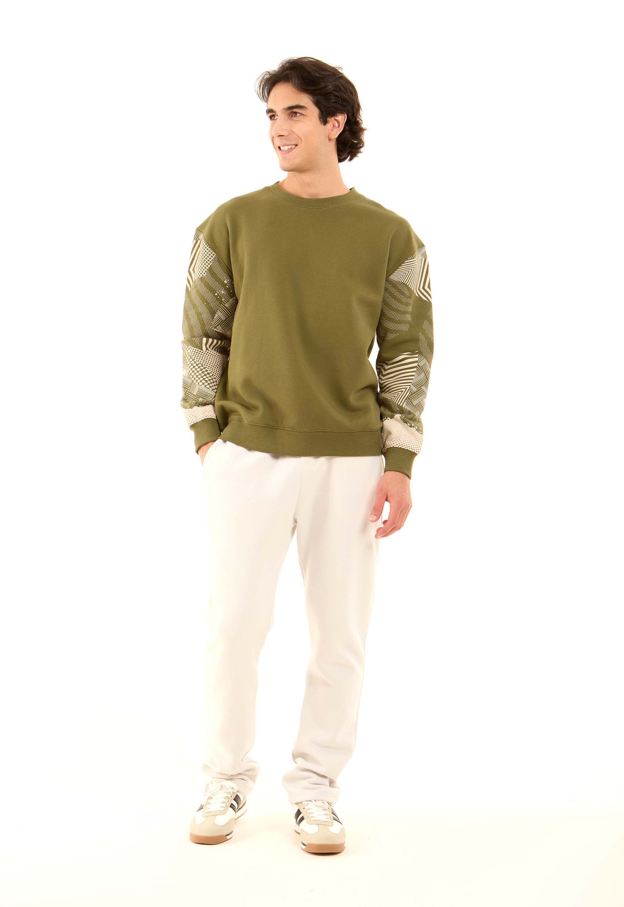 Slip On Sweatshirt with Printed Sleeves