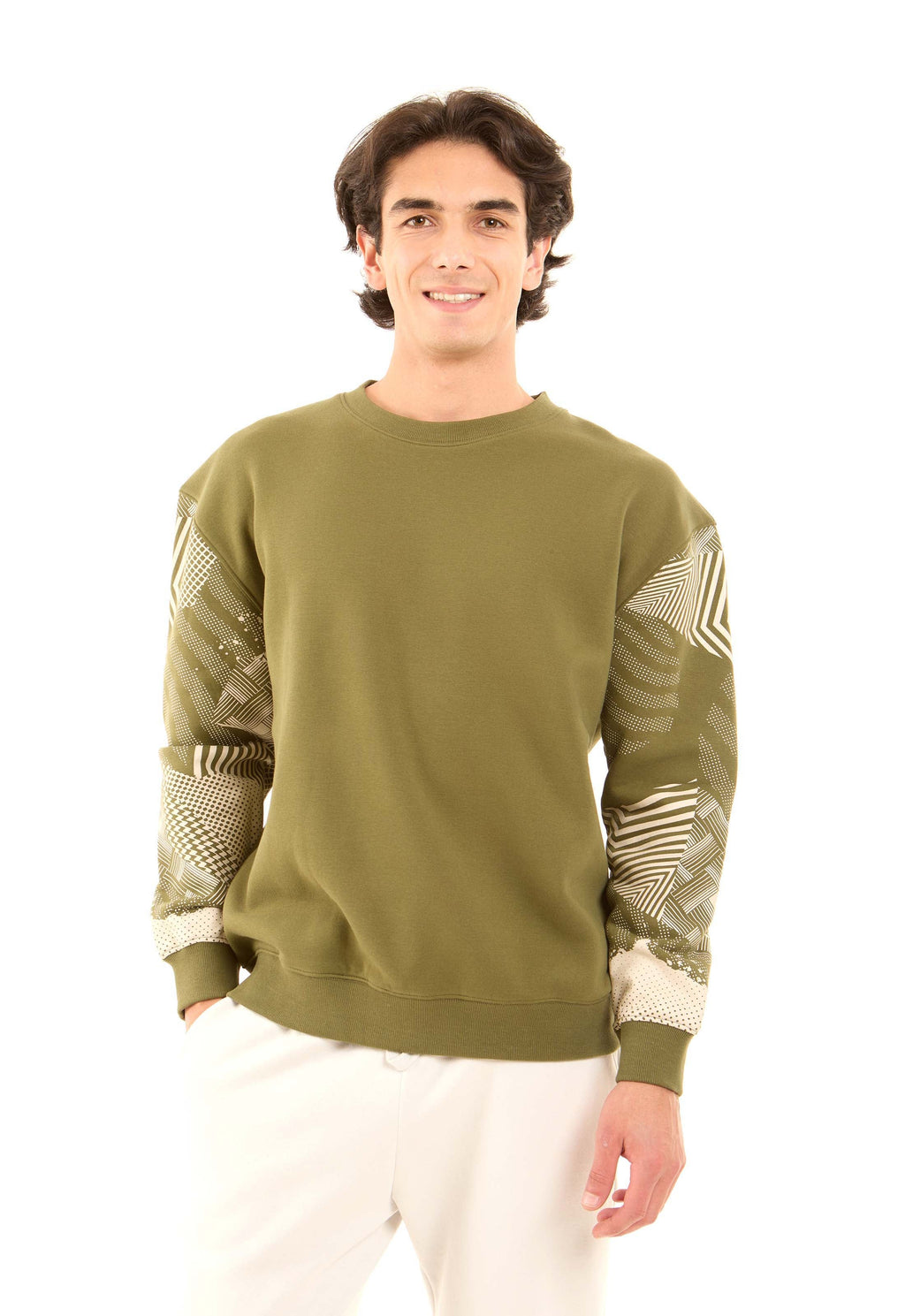 Slip On Sweatshirt with Printed Sleeves