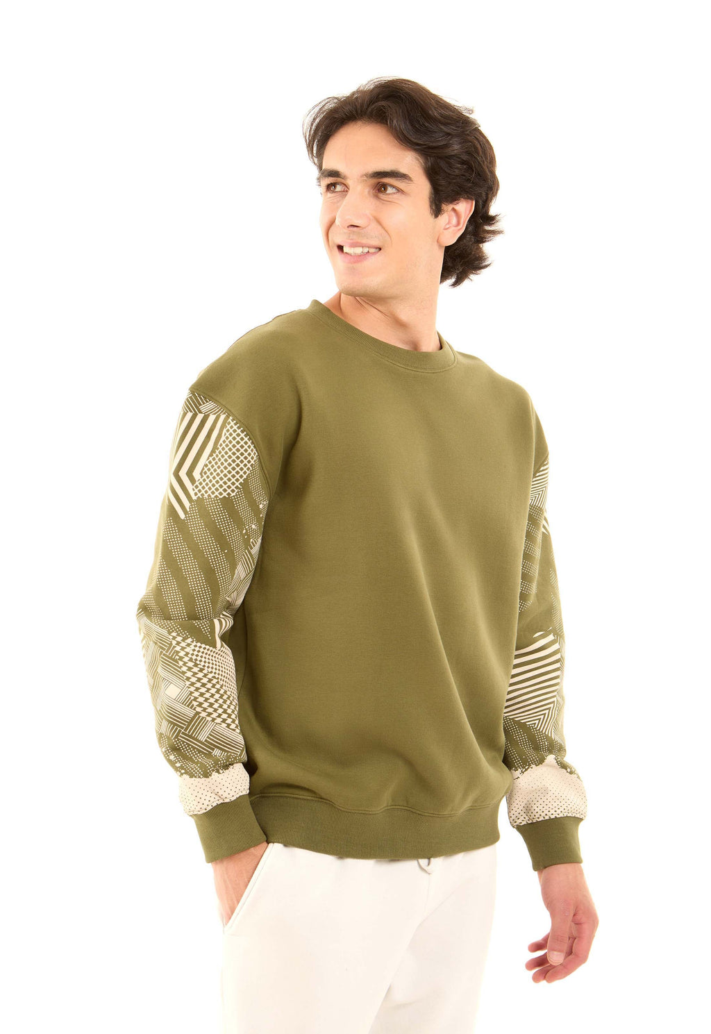 Slip On Sweatshirt with Printed Sleeves