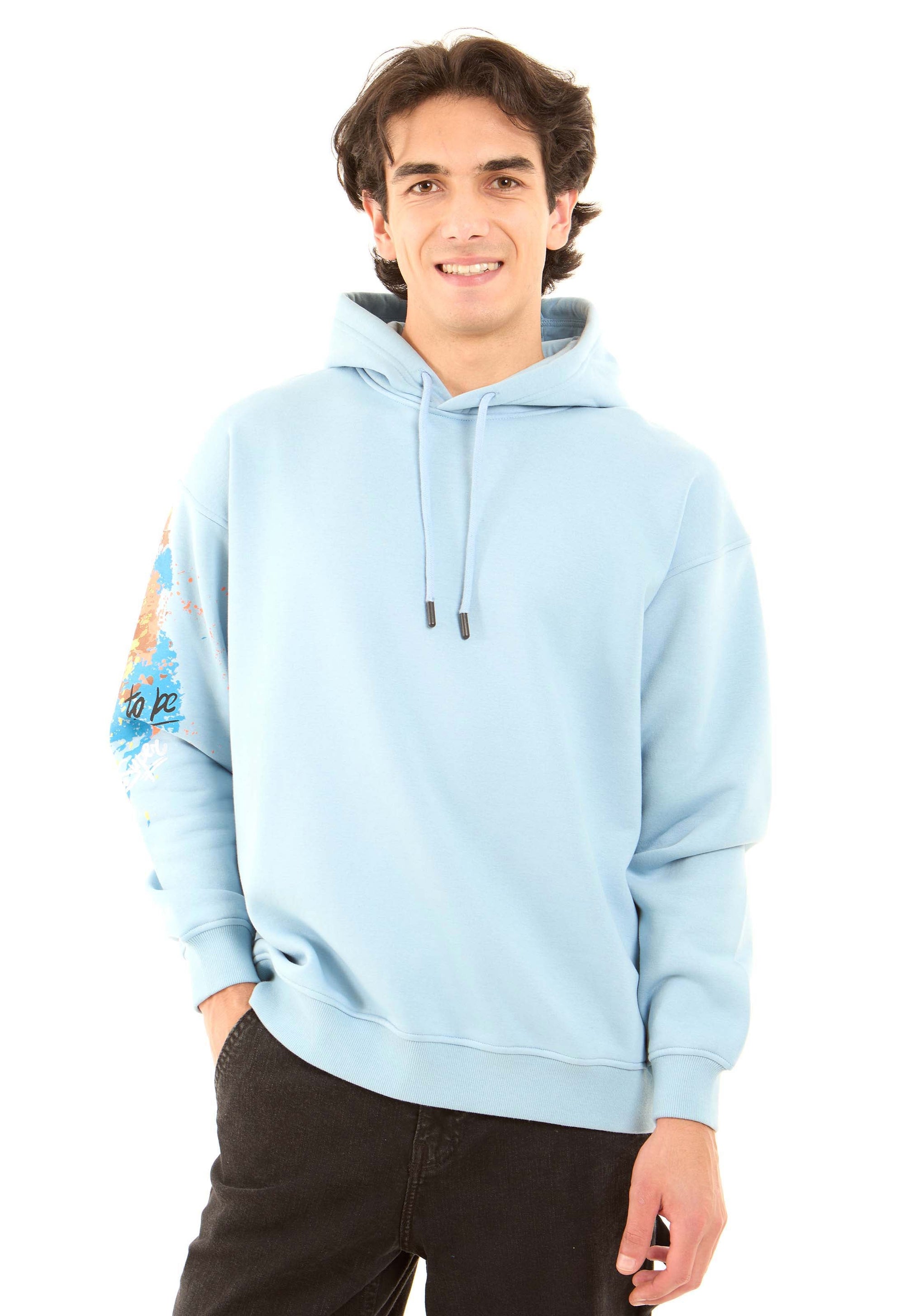 Casual Slip On Hoodie with Printed Sleeve