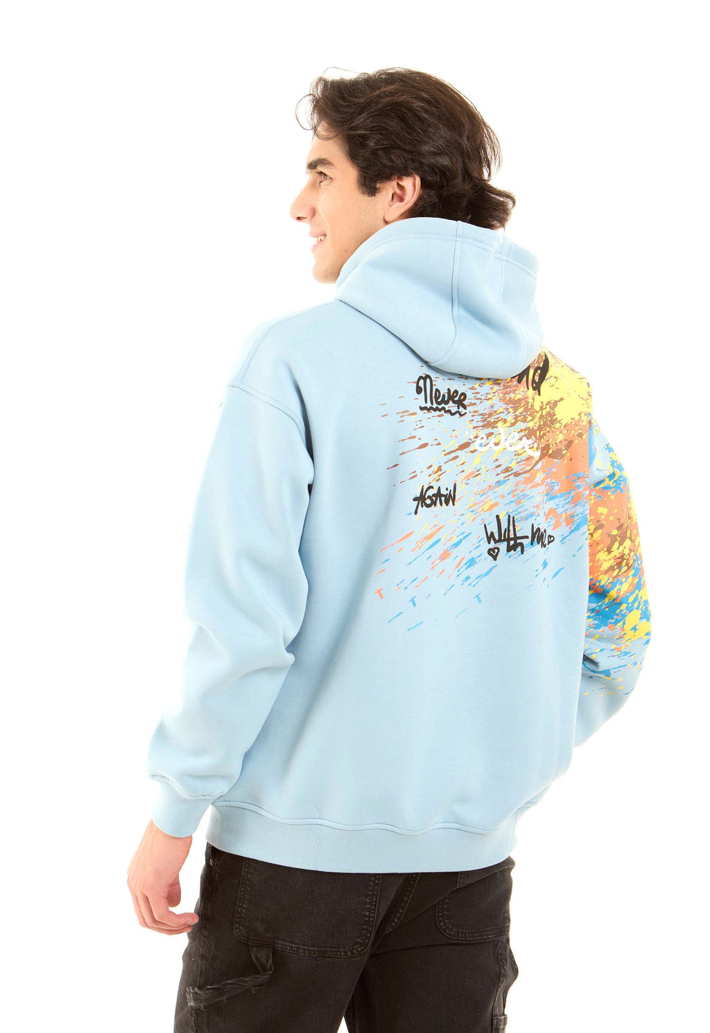 Casual Slip On Hoodie with Printed Sleeve