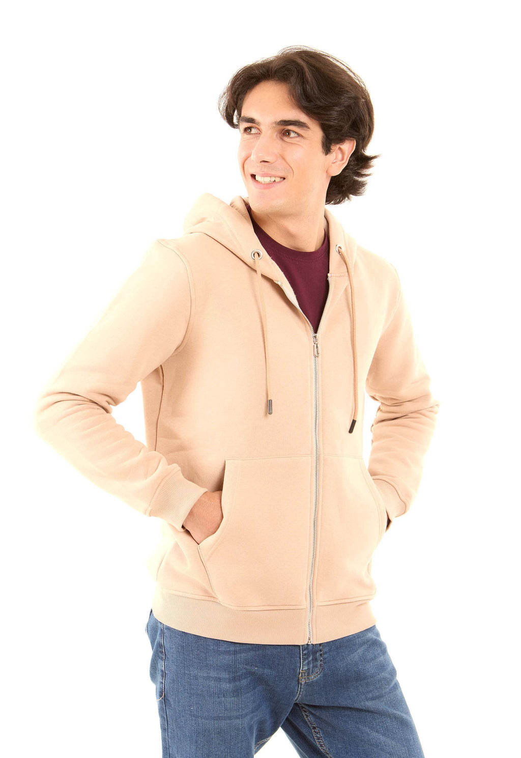 Zipped Through Pocket Solid Hoodie