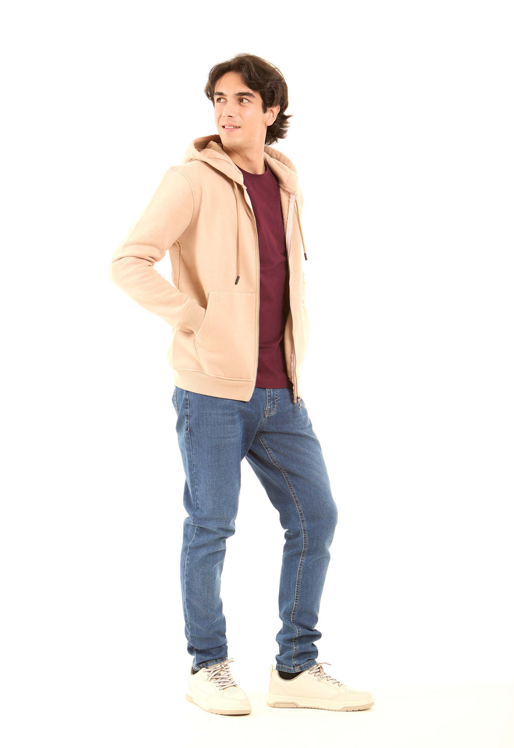 Zipped Through Pocket Solid Hoodie