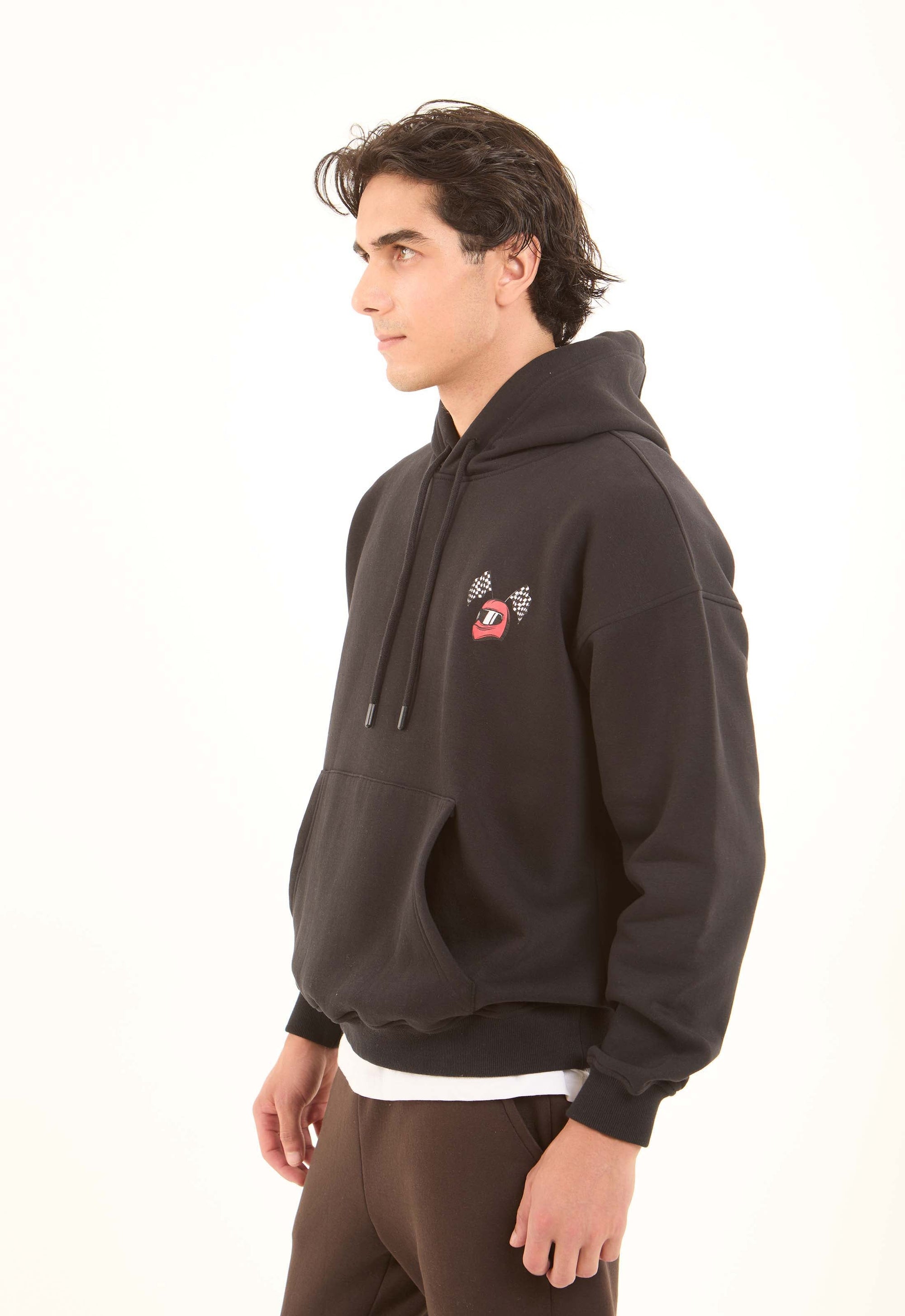 Printed Casual Drawstring Hoodie with Front Pocket