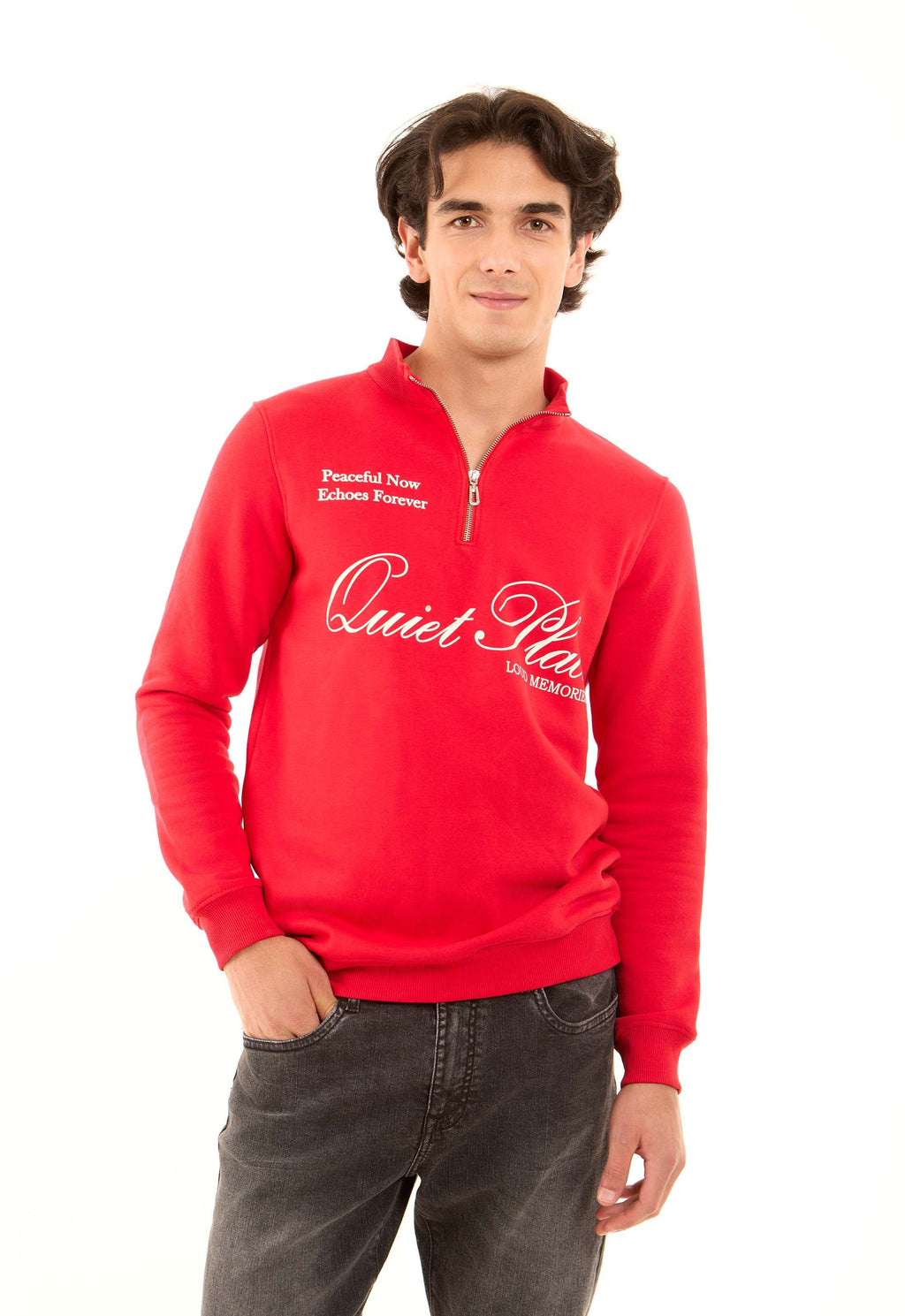 Printed Zipped Sweatshirt with Hem