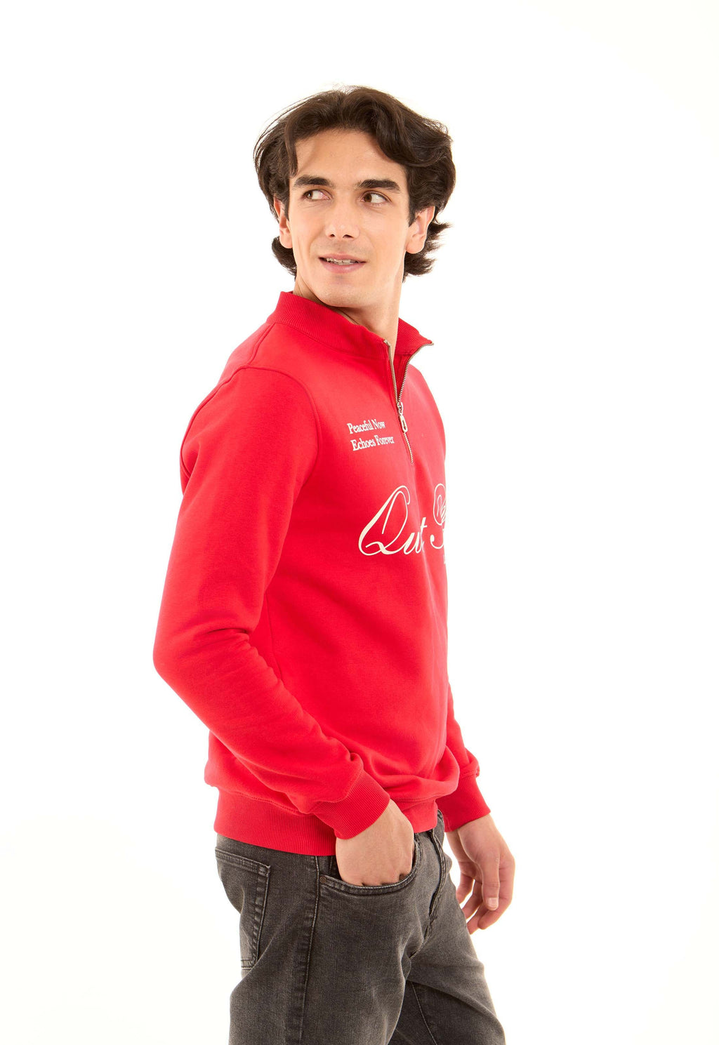 Printed Zipped Sweatshirt with Hem