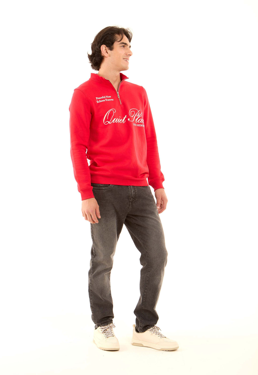 Printed Zipped Sweatshirt with Hem