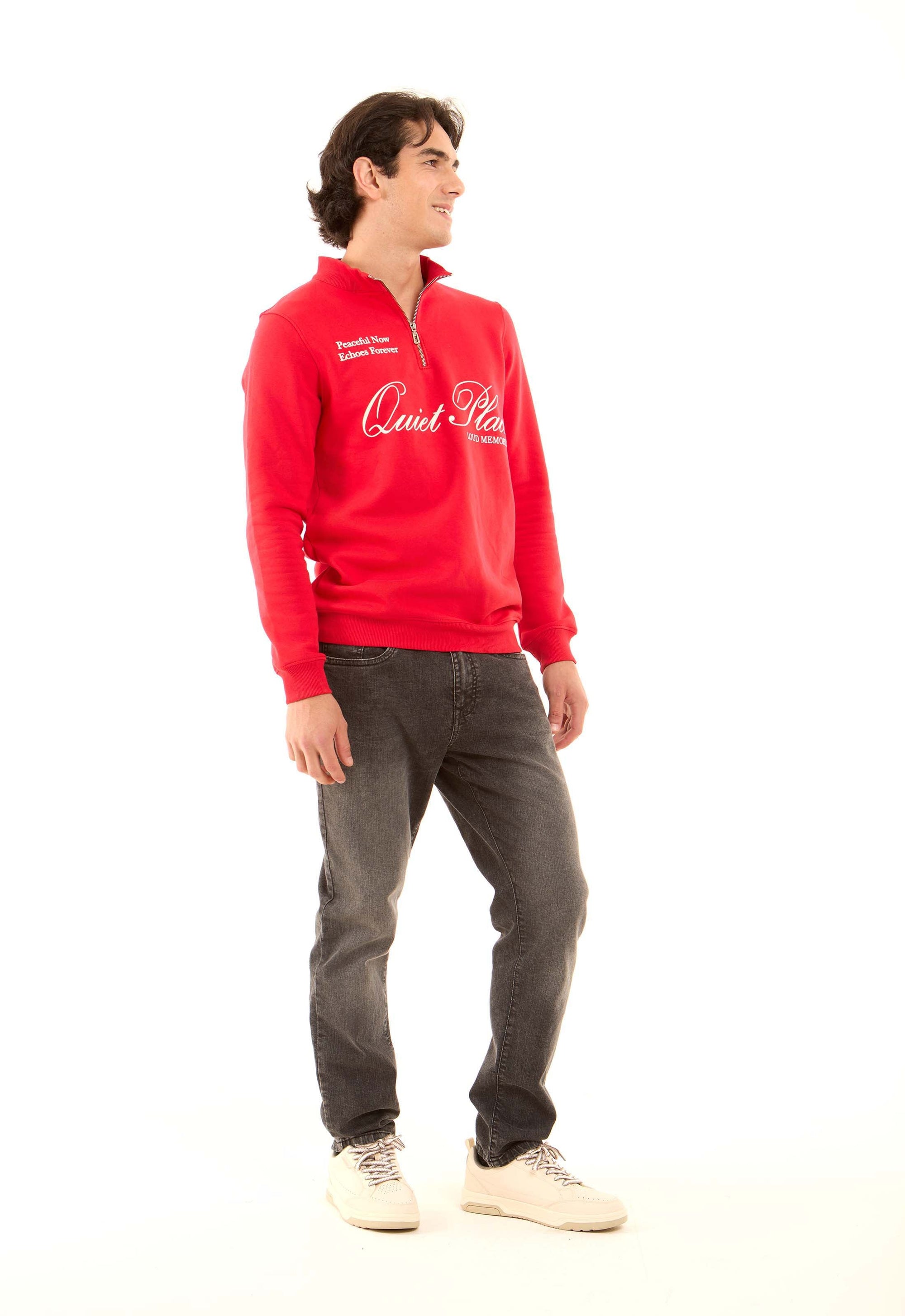 Printed Zipped Sweatshirt with Hem