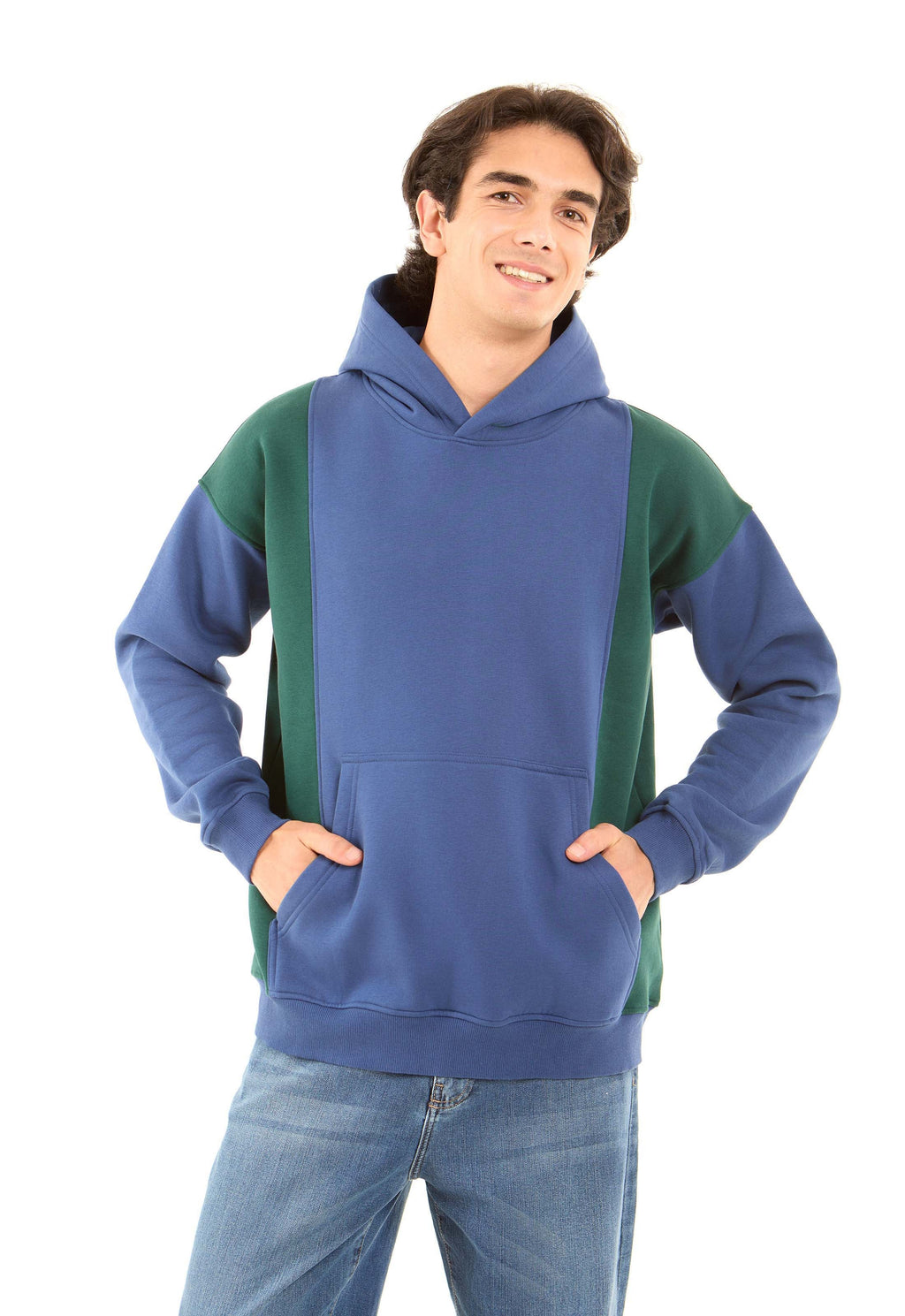 Dual-Tone Solid Kangaroo Pocket Sweatshirt
