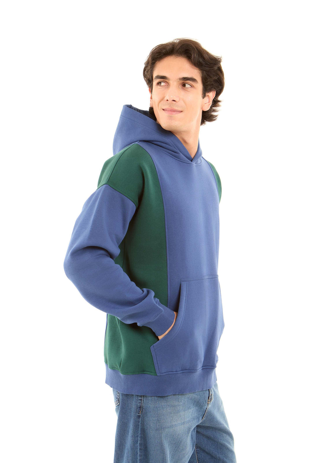 Dual-Tone Solid Kangaroo Pocket Sweatshirt