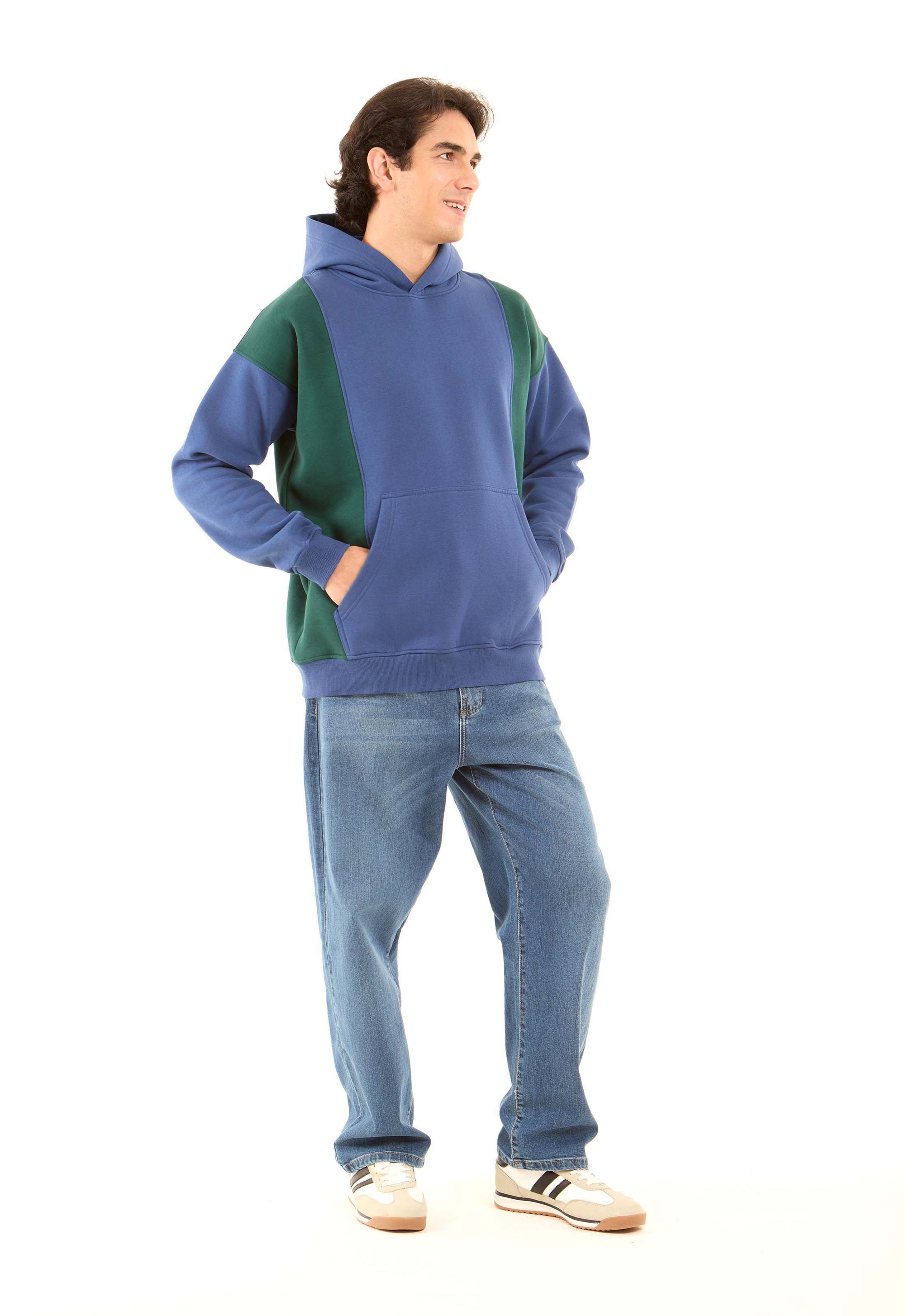Dual-Tone Solid Kangaroo Pocket Sweatshirt