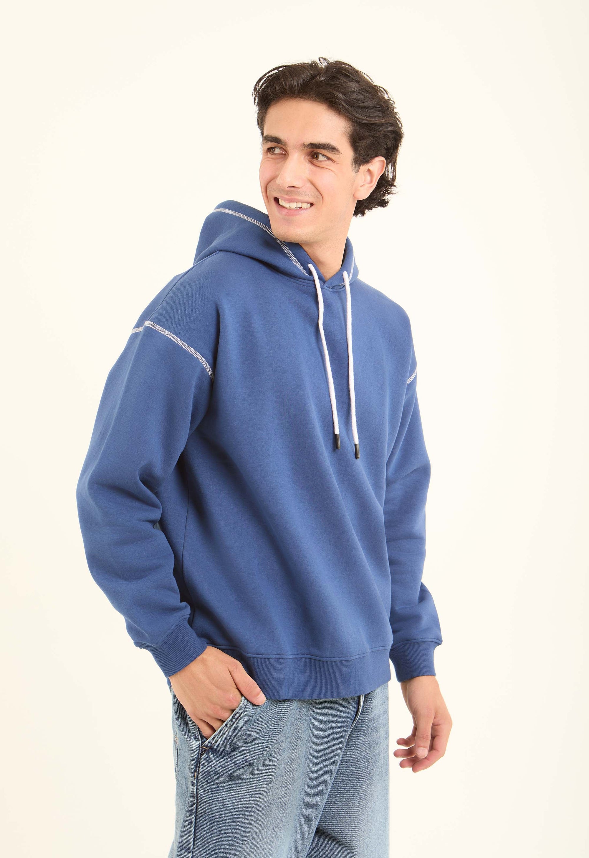 Long Sleeves Solid Drawstring Hoodie
