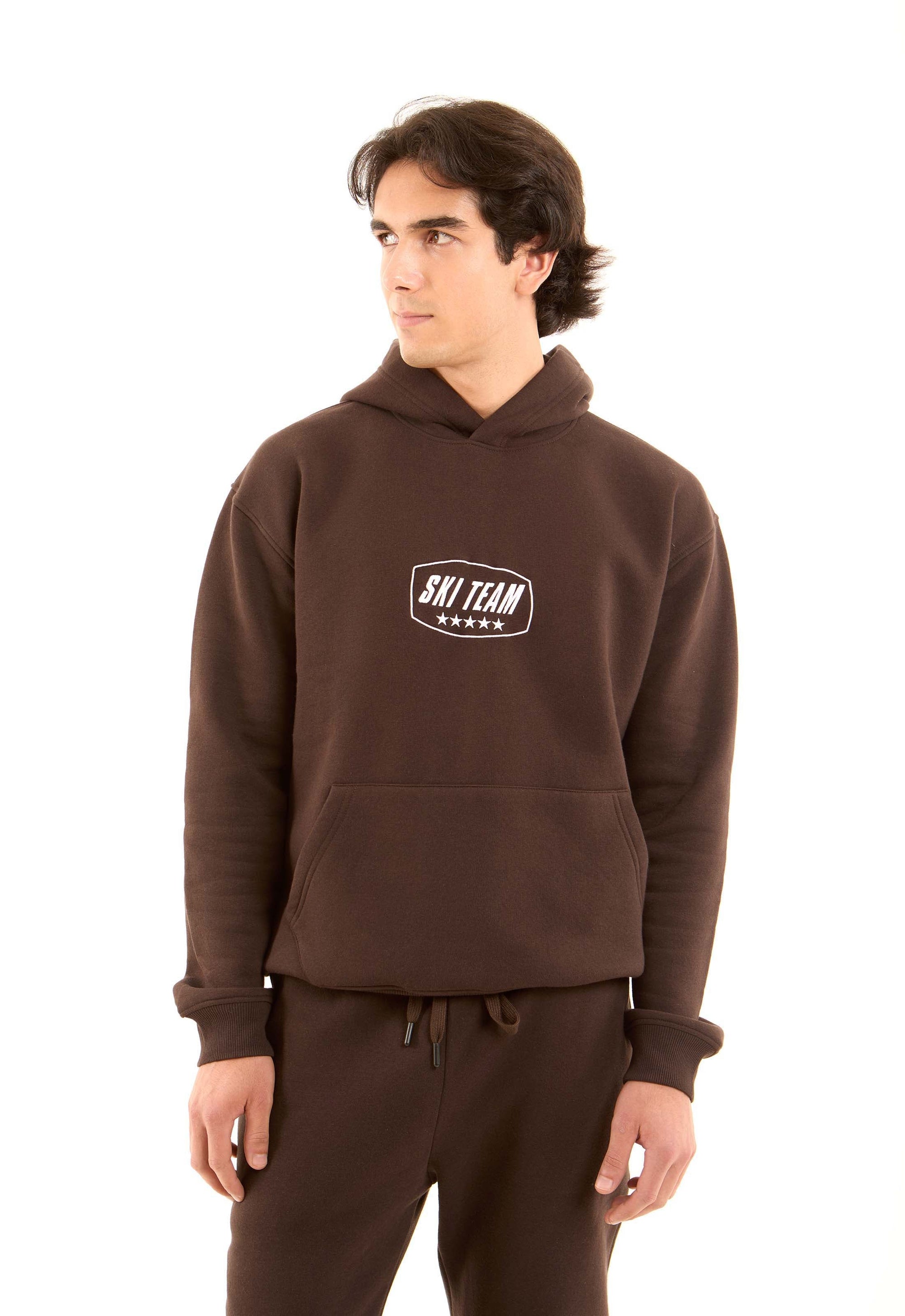 "Ski Team" Printed Hoodie with Kangaroo Pocket