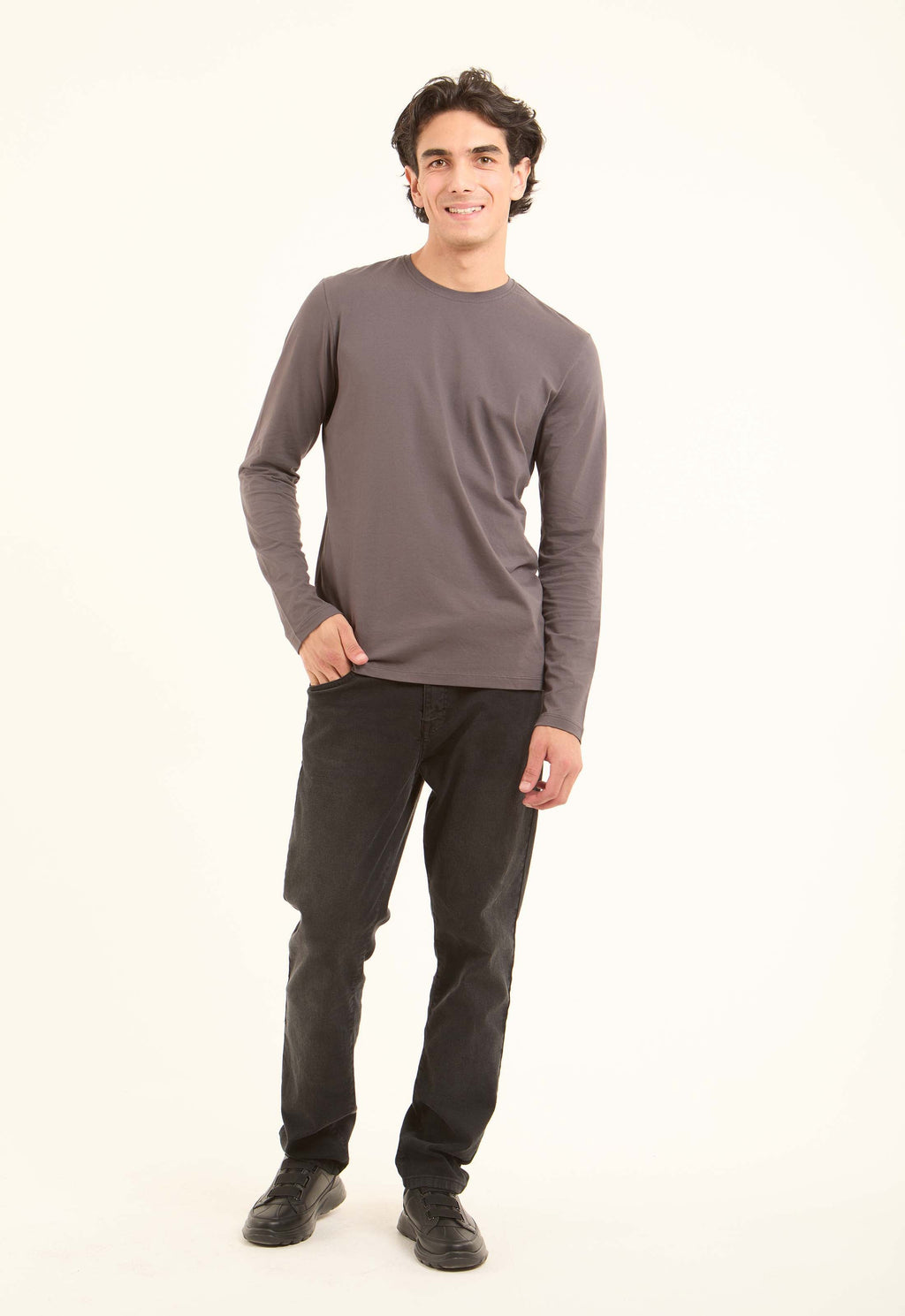 Crew Neck Solid Long Sleeves Basic Tee