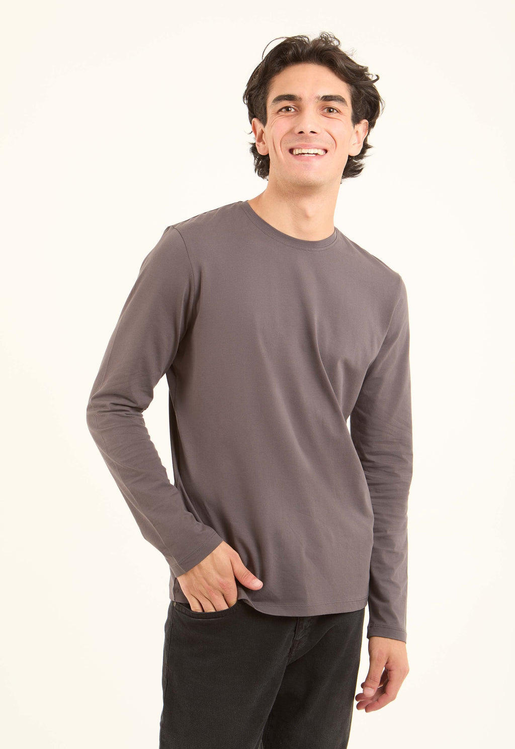 Crew Neck Solid Long Sleeves Basic Tee