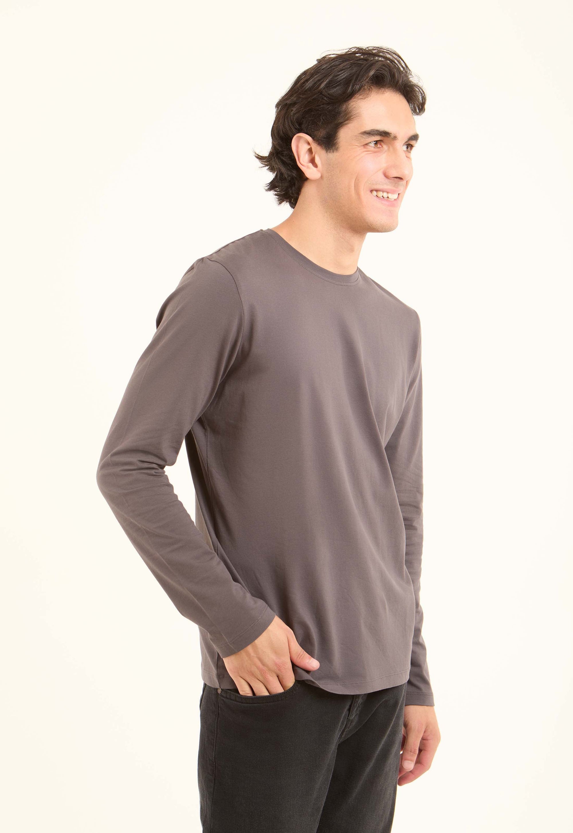 Crew Neck Solid Long Sleeves Basic Tee