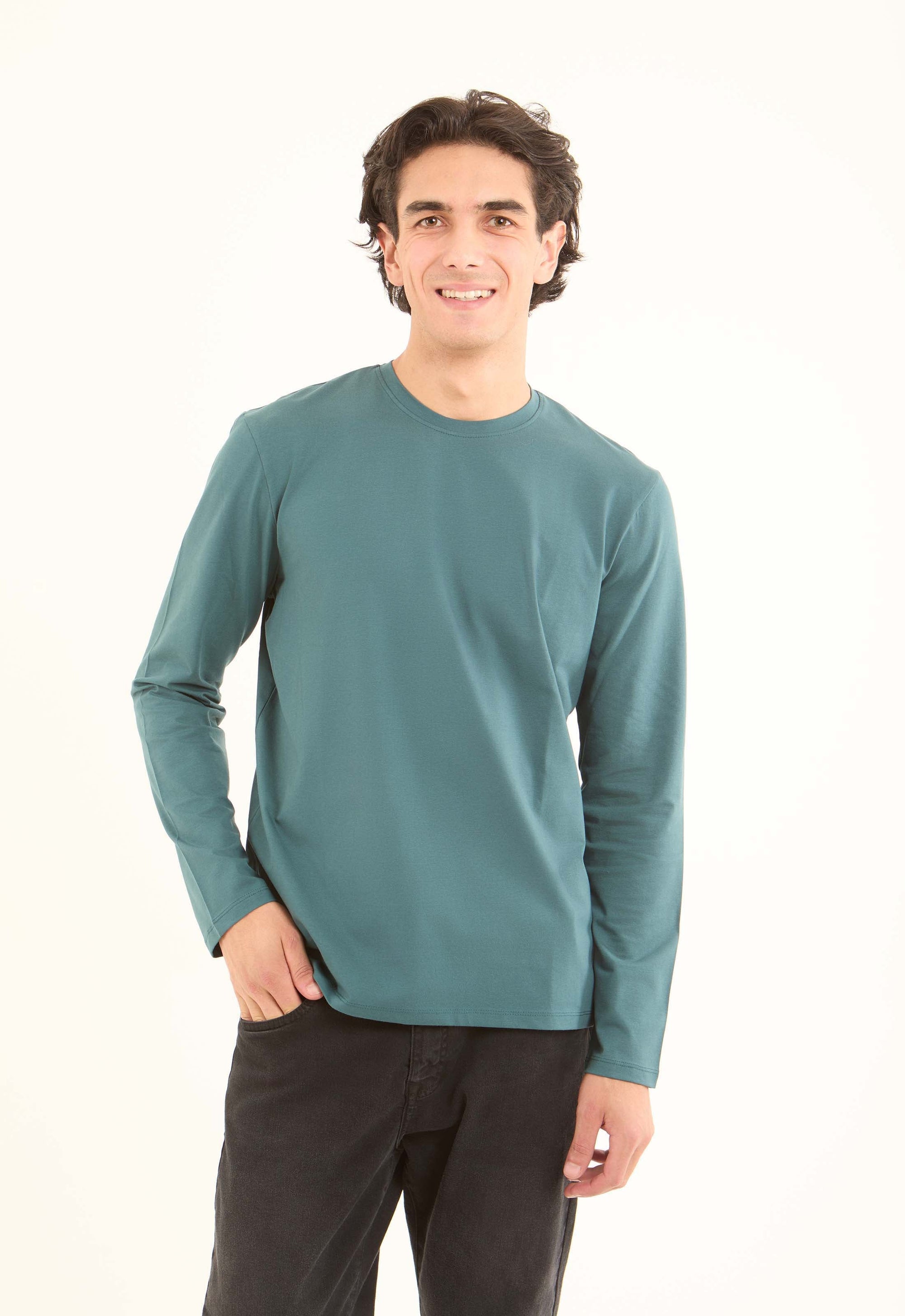 Crew Neck Solid Long Sleeves Basic Tee