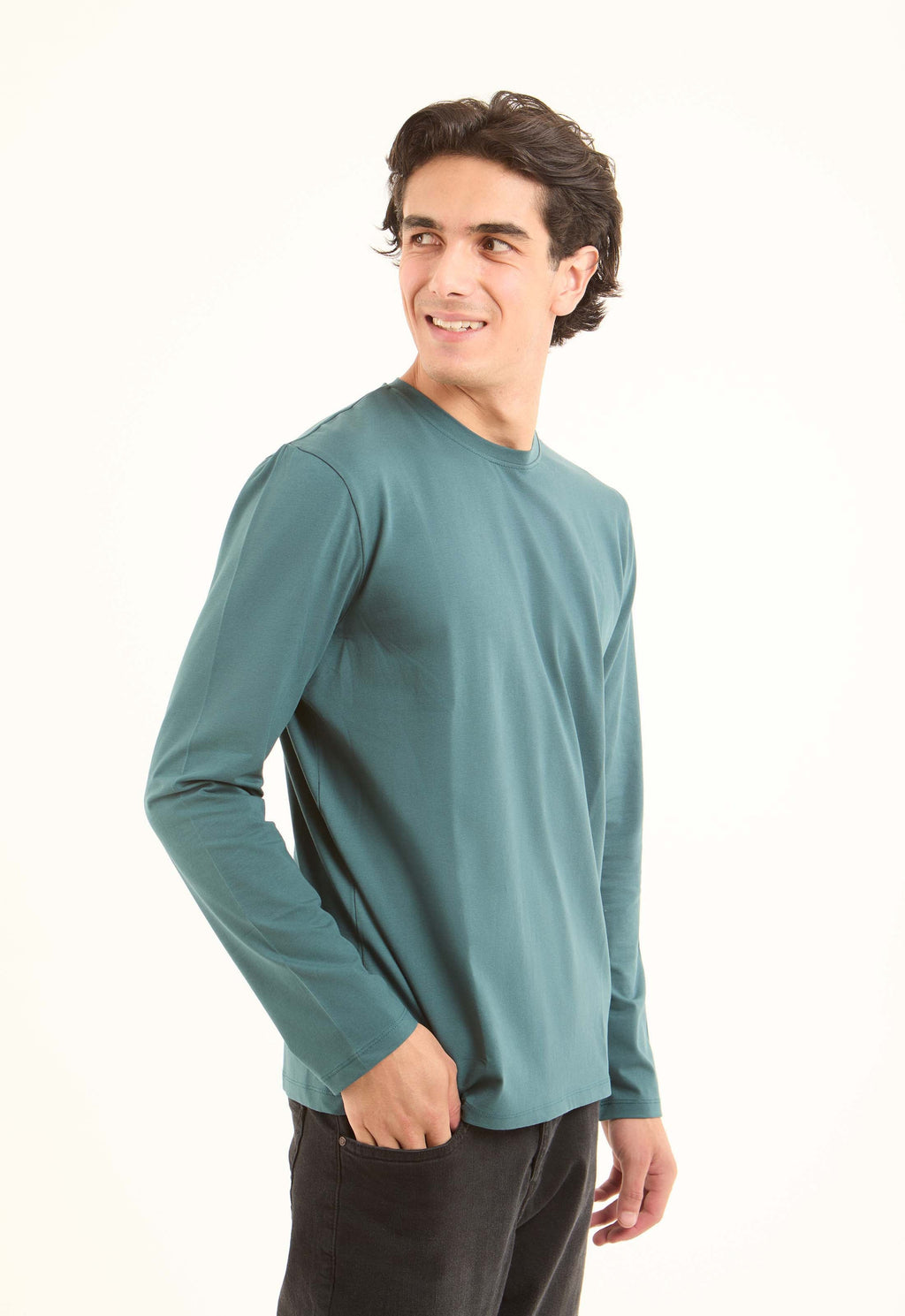 Crew Neck Solid Long Sleeves Basic Tee
