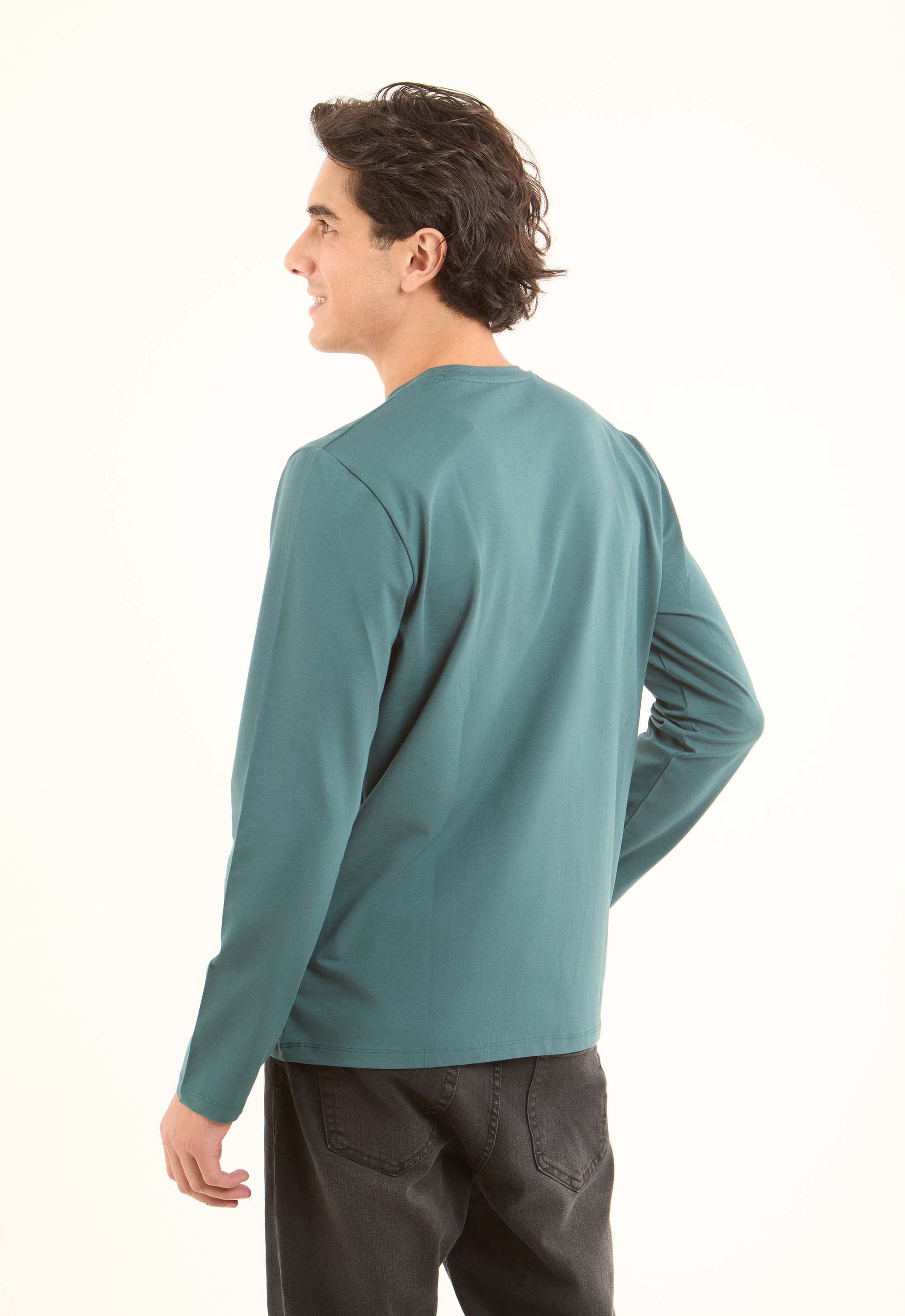 Crew Neck Solid Long Sleeves Basic Tee