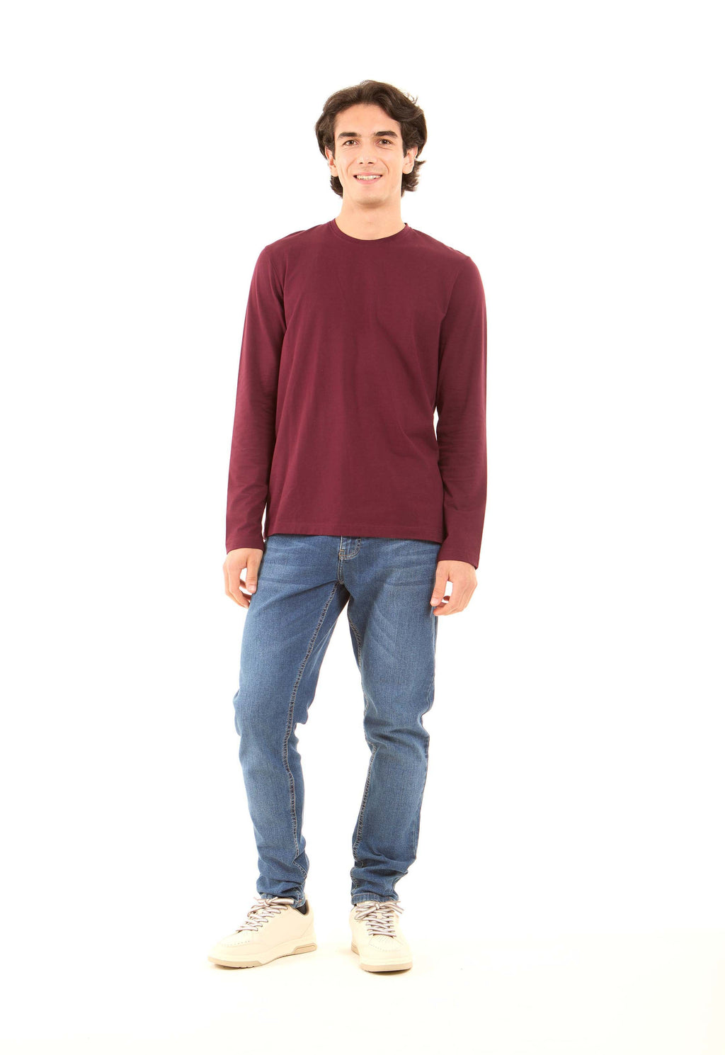 Crew Neck Solid Long Sleeves Basic Tee