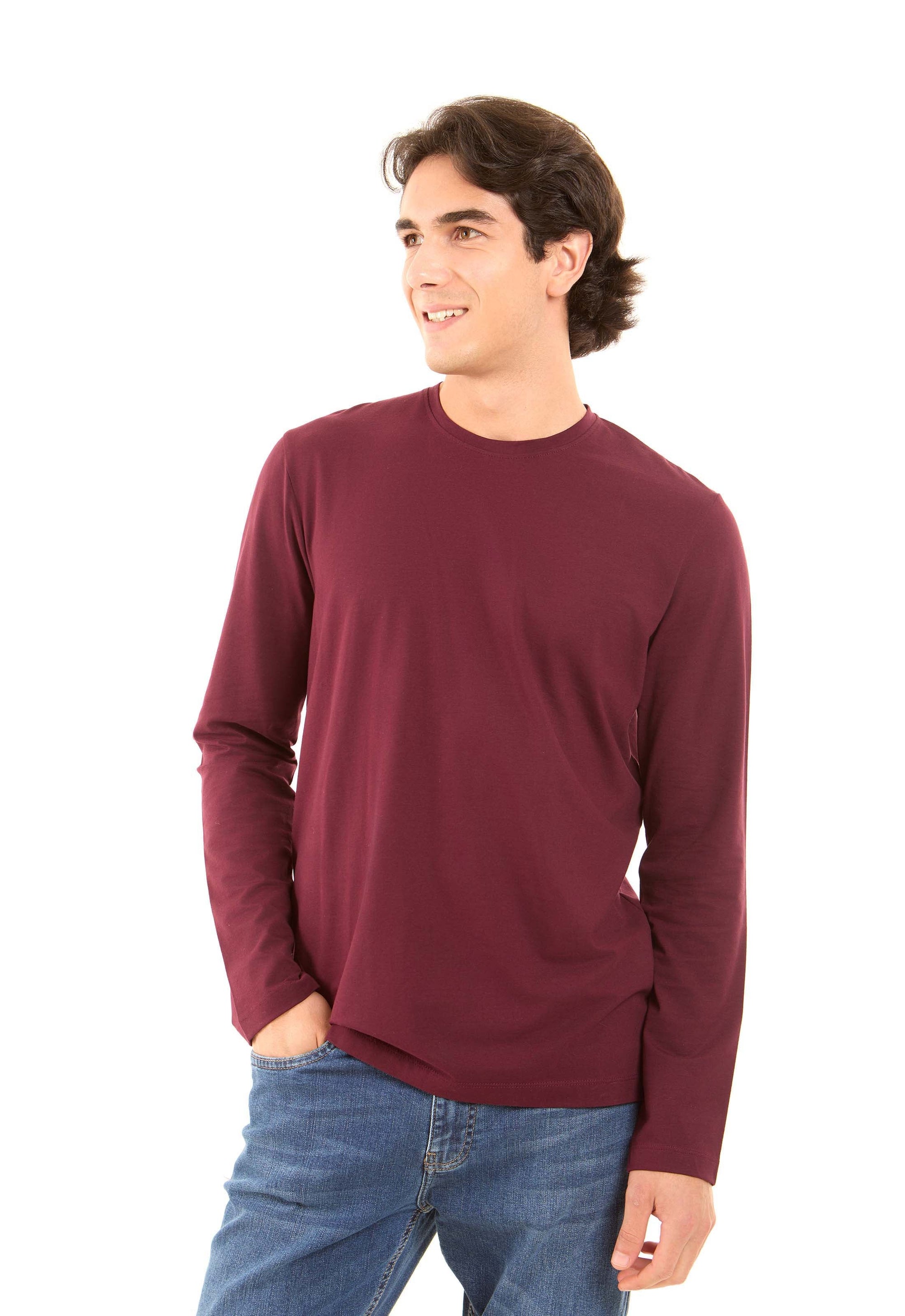 Crew Neck Solid Long Sleeves Basic Tee