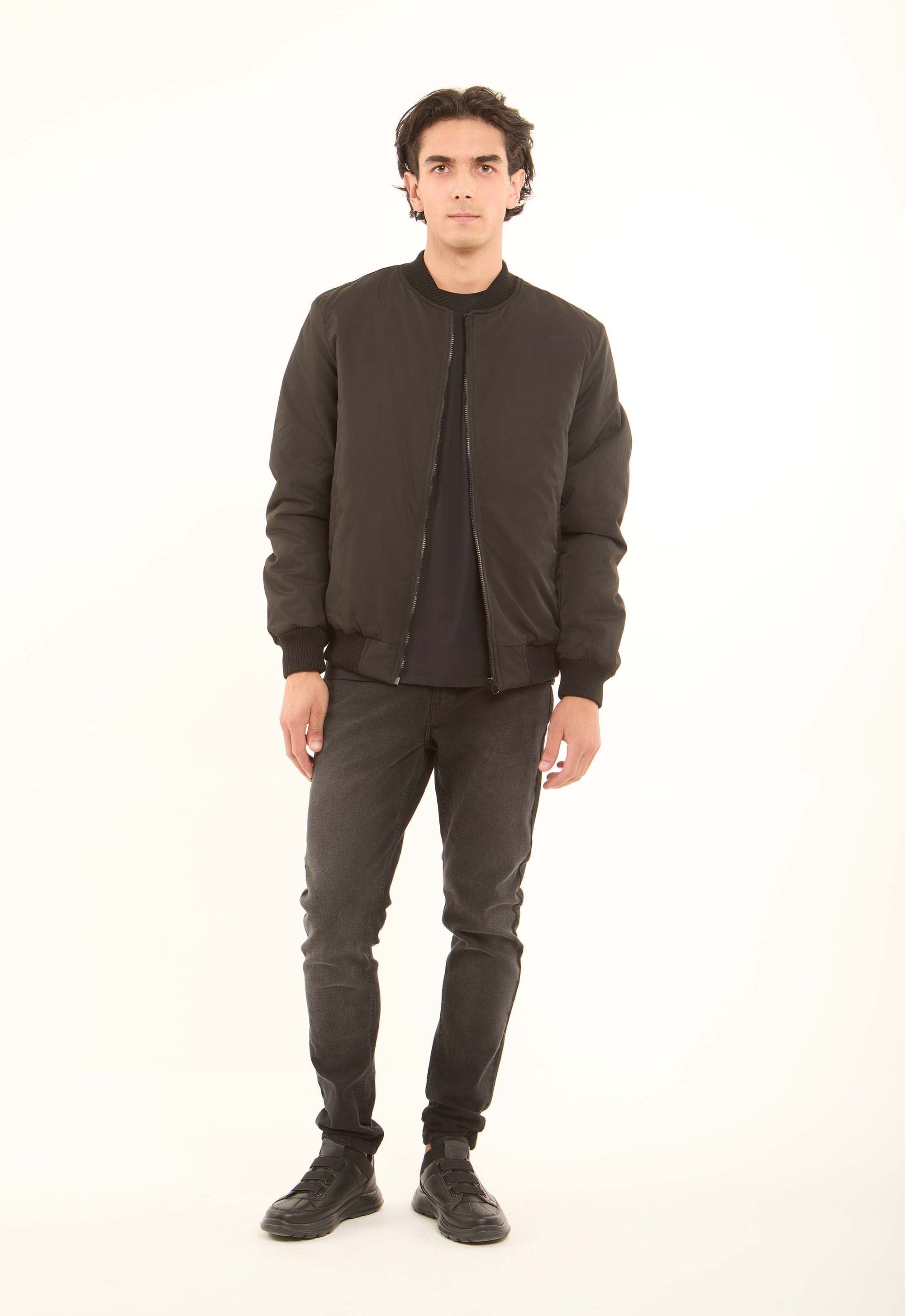 Bomber Jacket with Ribbed Trim