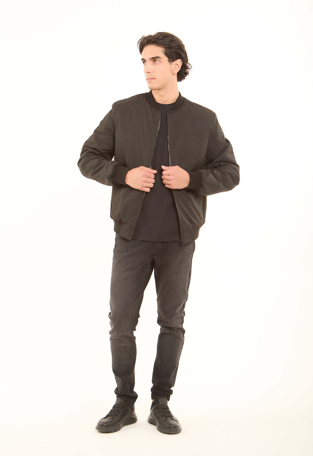 Bomber Jacket with Ribbed Trim