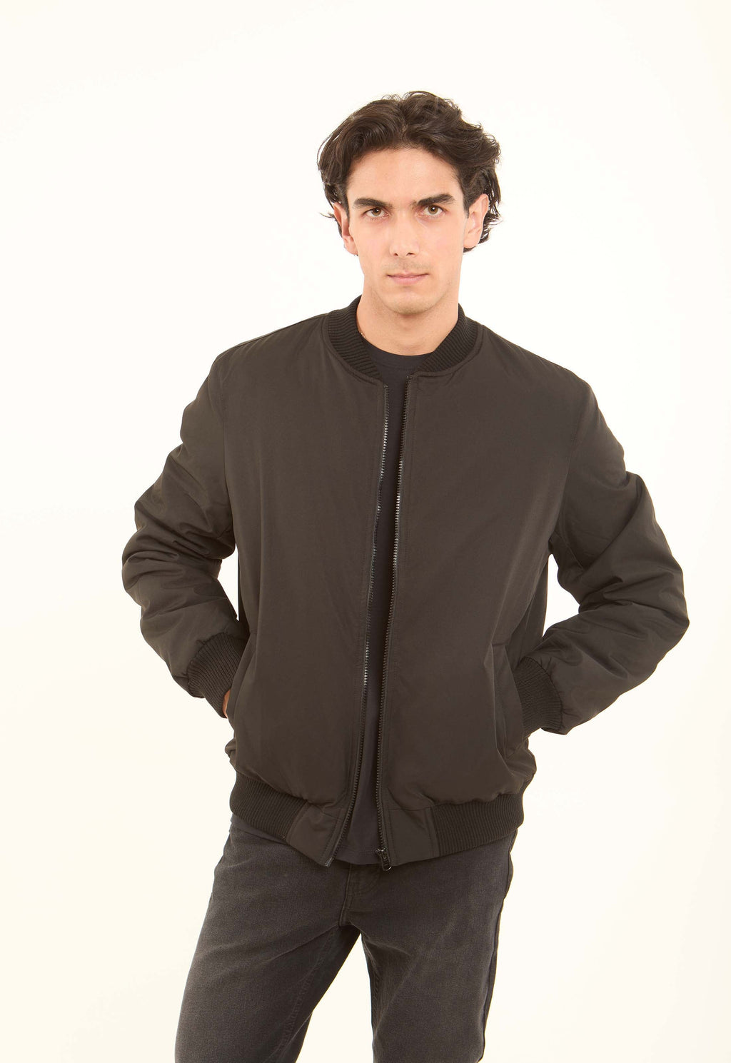 Bomber Jacket with Ribbed Trim
