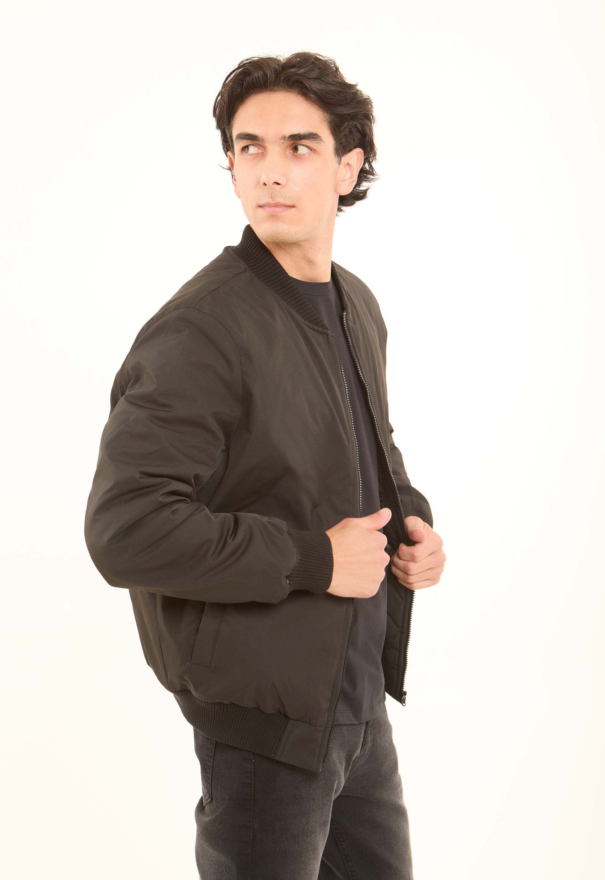 Bomber Jacket with Ribbed Trim